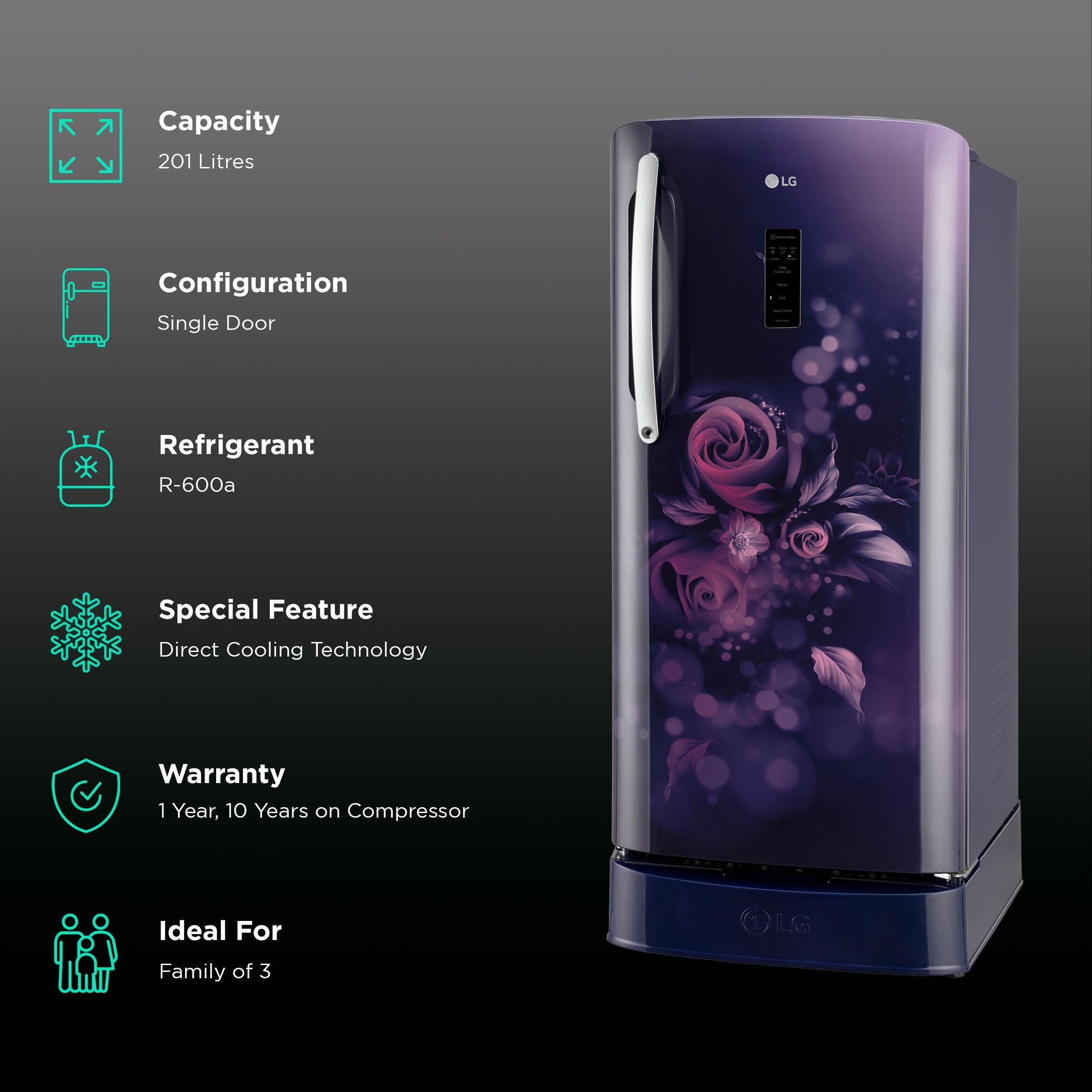 LG 201 Litres 5 Star Direct Cool Single Door Refrigerator with Smart Inverter (GL-D211CBEU.ABEZEB, Blue Euphoria) LG 201 Litres 5 Star Direct Cool Single Door Refrigerator with Smart Inverter (GL-D211CBEU.ABEZEB, Blue Euphoria)_2