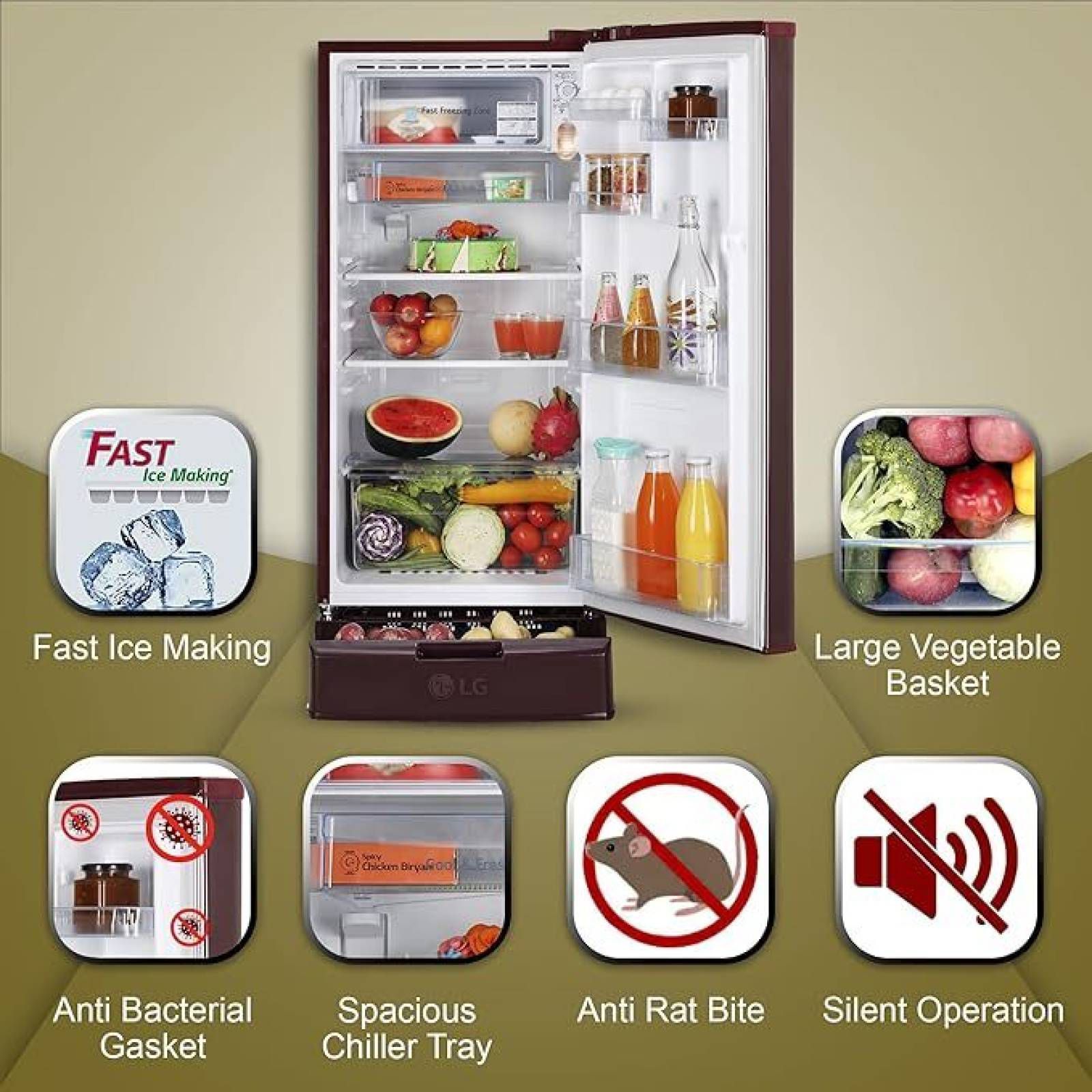 LG 185 Litres 3 Star Direct Cool Single Door Refrigerator with Stabilizer Free Operation (GL-D199OSED.ASEZEB, Scarlet Euphoria) LG 185 Litres 3 Star Direct Cool Single Door Refrigerator with Stabilizer Free Operation (GL-D199OSED.ASEZEB, Scarlet Euphoria)_12