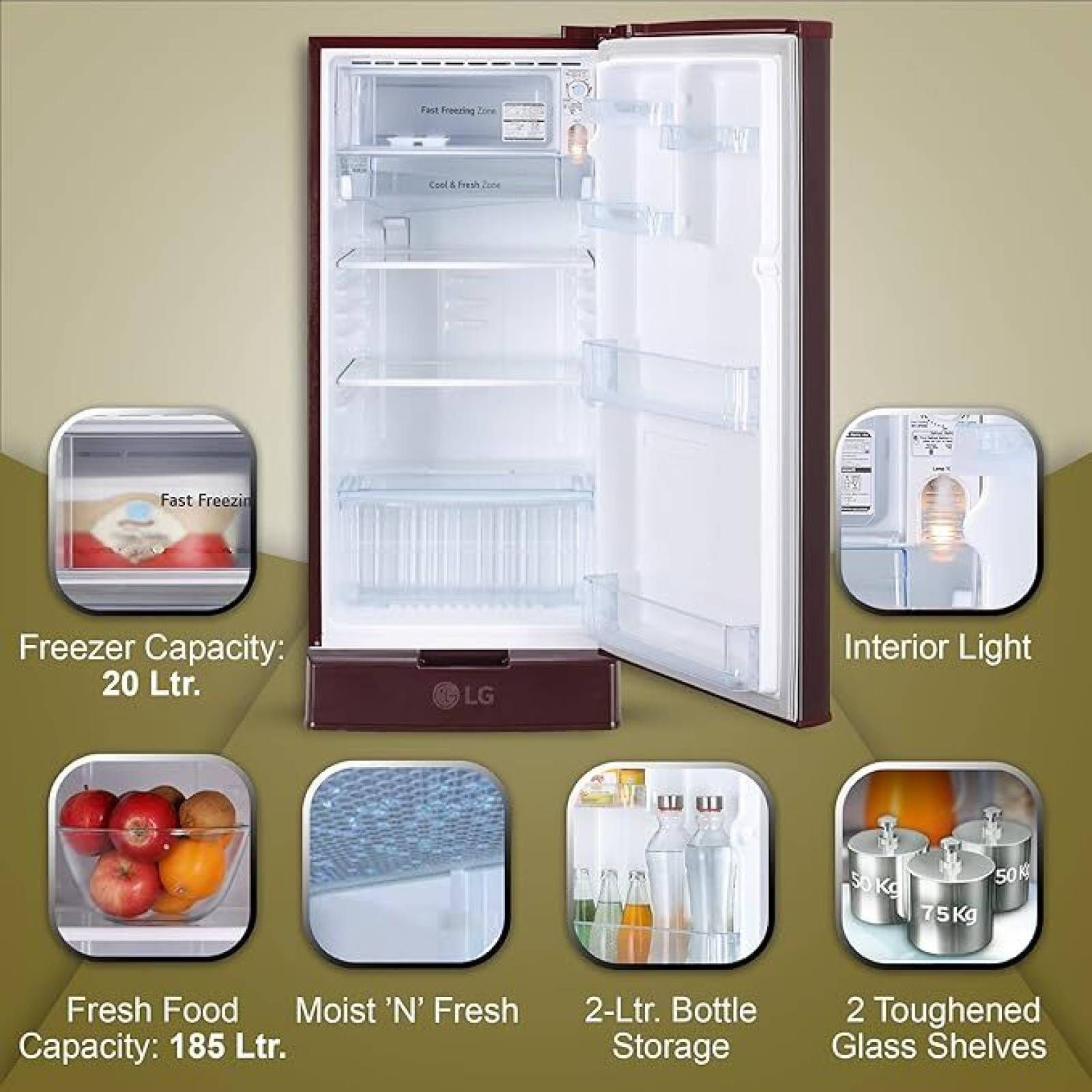 LG 185 Litres 3 Star Direct Cool Single Door Refrigerator with Stabilizer Free Operation (GL-D199OSED.ASEZEB, Scarlet Euphoria) LG 185 Litres 3 Star Direct Cool Single Door Refrigerator with Stabilizer Free Operation (GL-D199OSED.ASEZEB, Scarlet Euphoria)_13