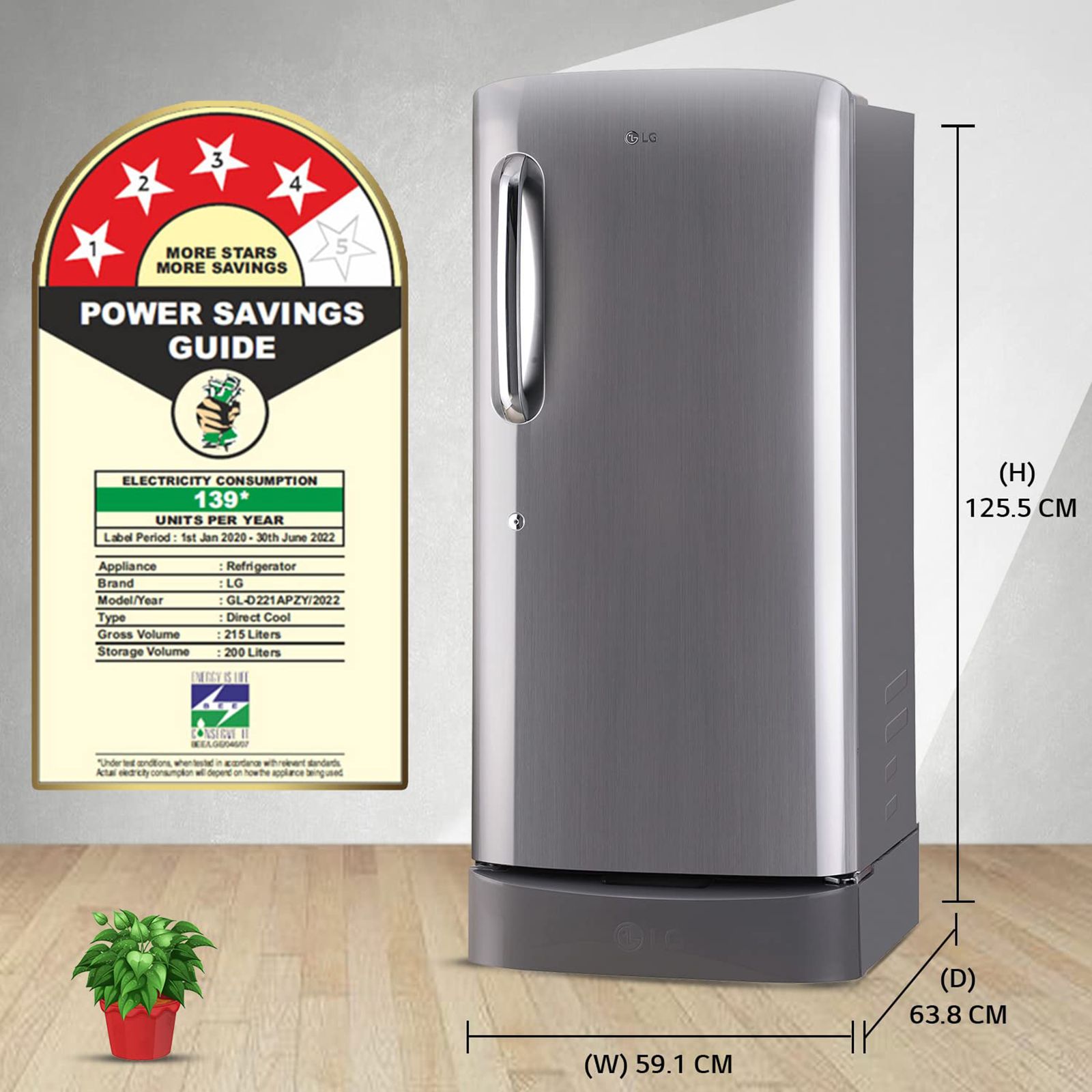LG 205 Litres 4 Star Direct Cool Single Door Refrigerator with Base stand and Drawer (GL-D221APZY.DPZZEBN, Shiny Steel)_13