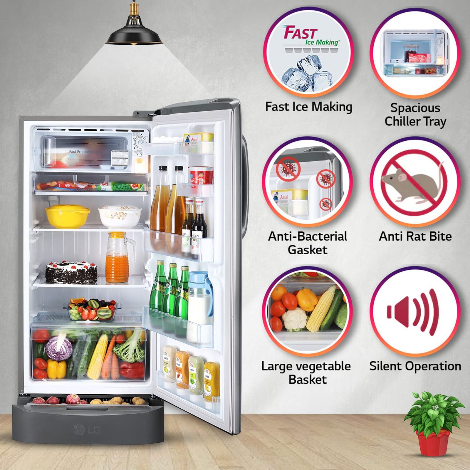 LG 205 Litres 4 Star Direct Cool Single Door Refrigerator with Base stand and Drawer (GL-D221APZY.DPZZEBN, Shiny Steel)_14