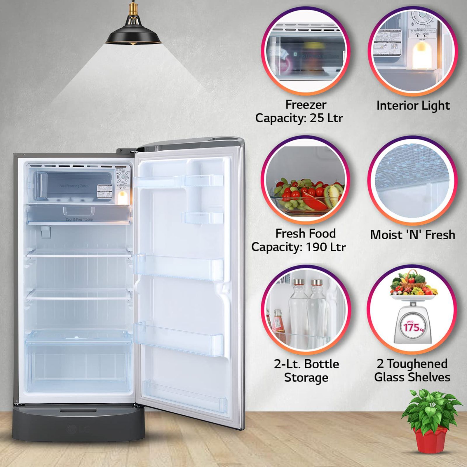 LG 205 Litres 4 Star Direct Cool Single Door Refrigerator with Base stand and Drawer (GL-D221APZY.DPZZEBN, Shiny Steel)_15