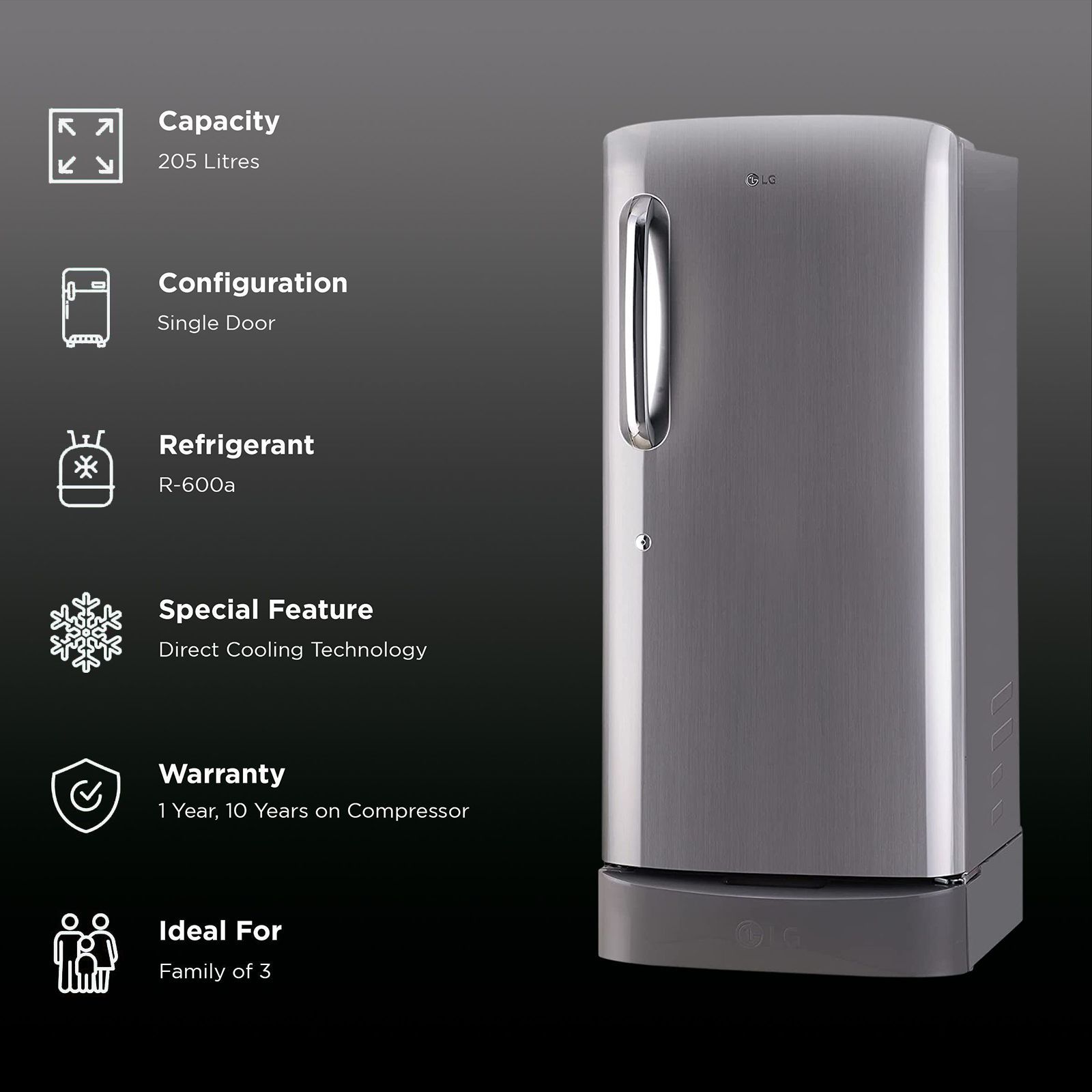 LG 205 Litres 4 Star Direct Cool Single Door Refrigerator with Base stand and Drawer (GL-D221APZY.DPZZEBN, Shiny Steel)_2