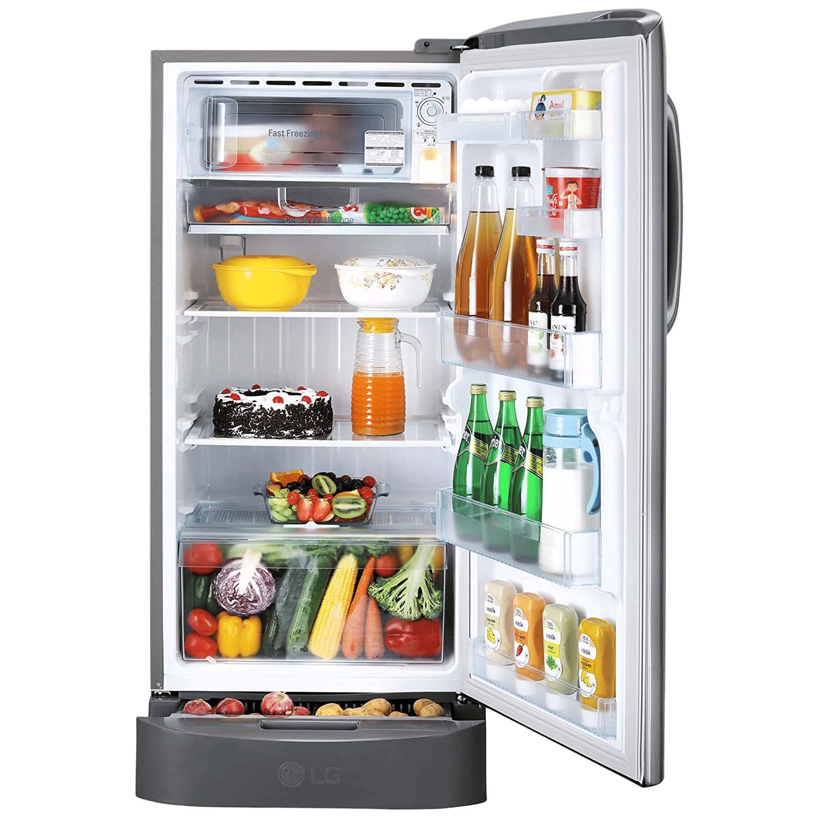 LG 205 Litres 4 Star Direct Cool Single Door Refrigerator with Base stand and Drawer (GL-D221APZY.DPZZEBN, Shiny Steel)_5