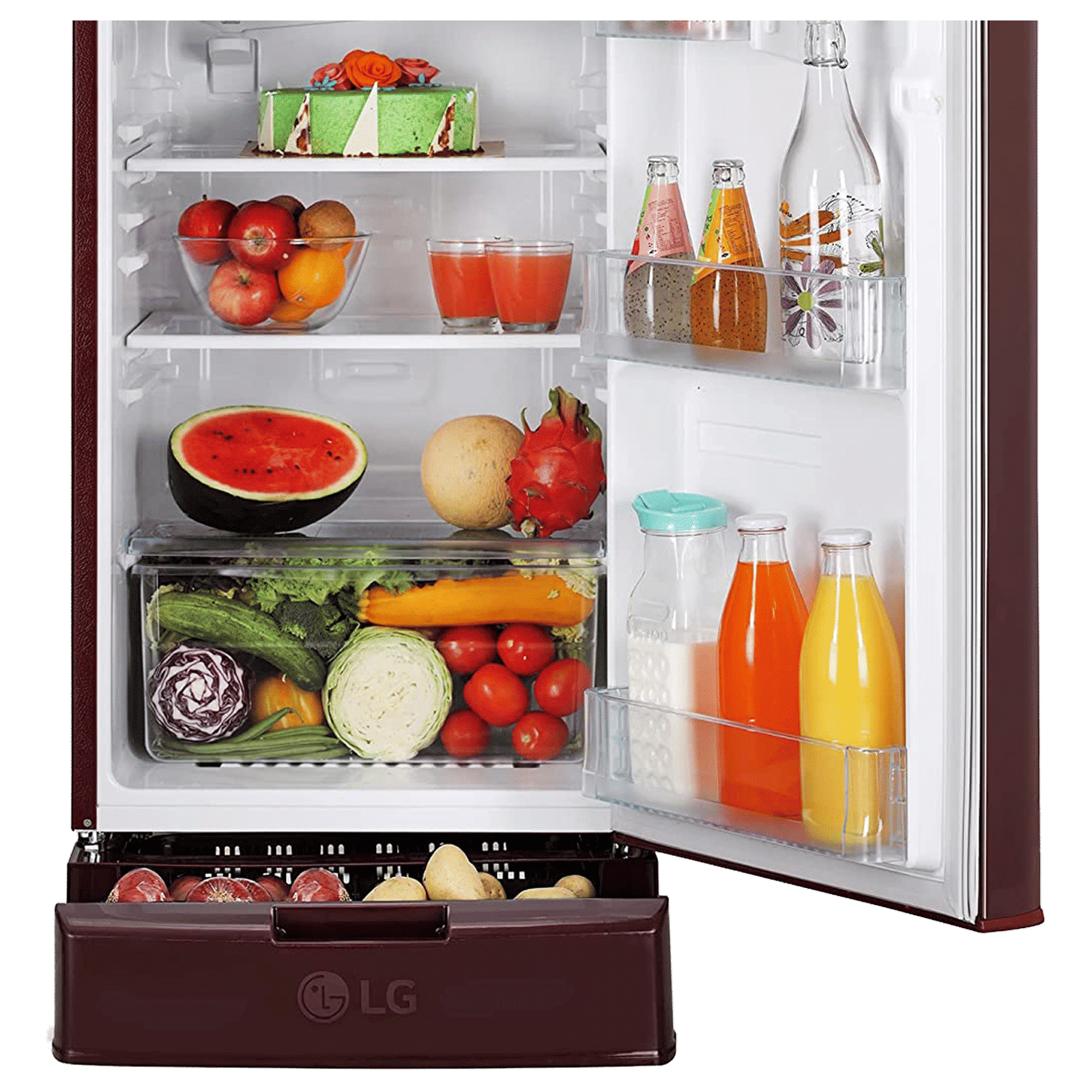 LG 185 Litres 4 Star Direct Cool Single Door Refrigerator with Base stand and Drawer (GL-D199OSEY.DSEZPST, Scarlet Euphoria)_7