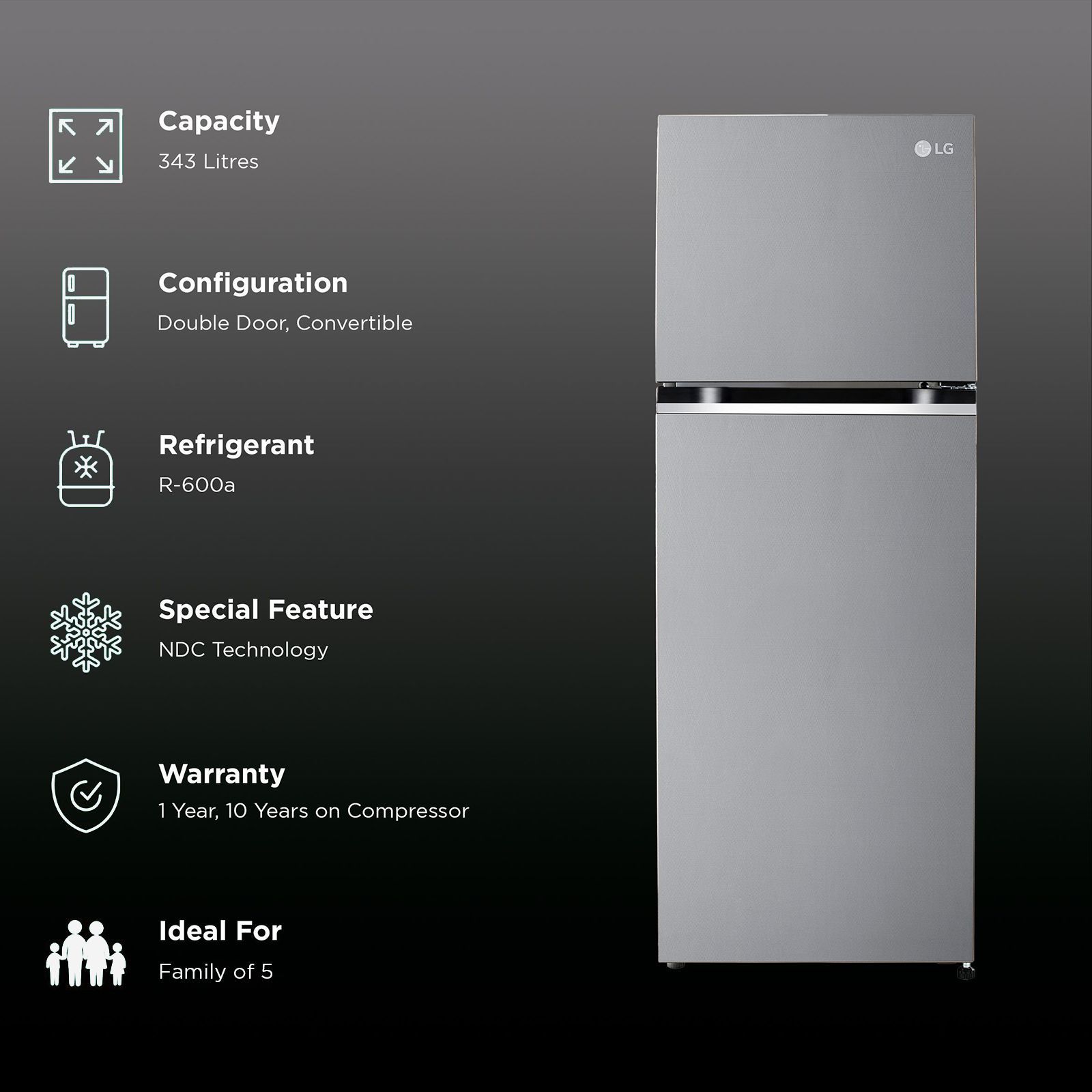 LG 343 Litres 2 Star Frost Free Double Door Convertible Refrigerator with Smart Diagnosis (GL-S382SUSY.AUSZEBN, Urban Steel)_2