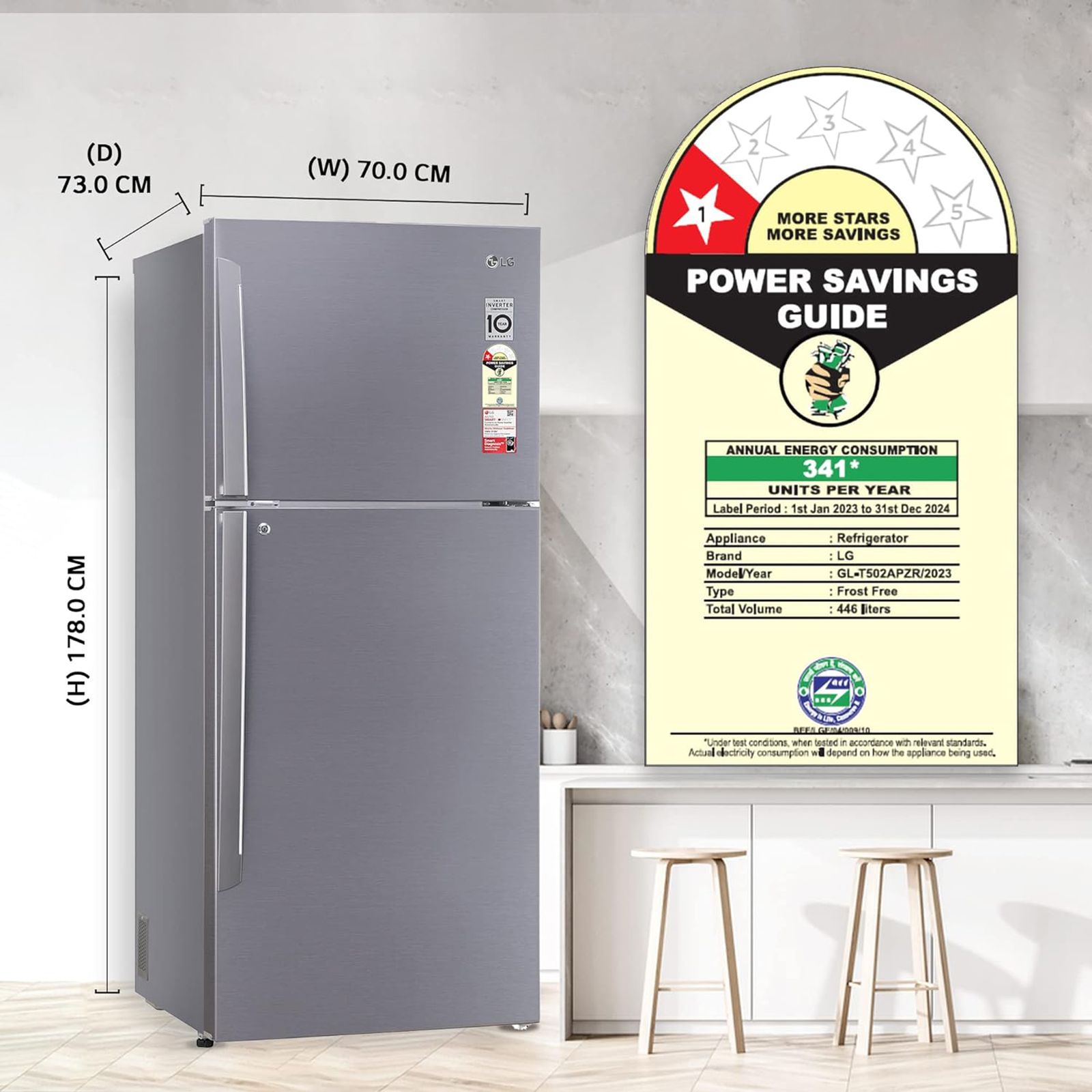 LG 446 Litres 1 Star Frost Free Double Door Convertible Refrigerator with Smart Diagnosis (GL-T502APZR.DPZZEBN, Shiny Steel) LG 446 Litres 1 Star Frost Free Double Door Convertible Refrigerator with Smart Diagnosis (GL-T502APZR.DPZZEBN, Shiny Steel)_15