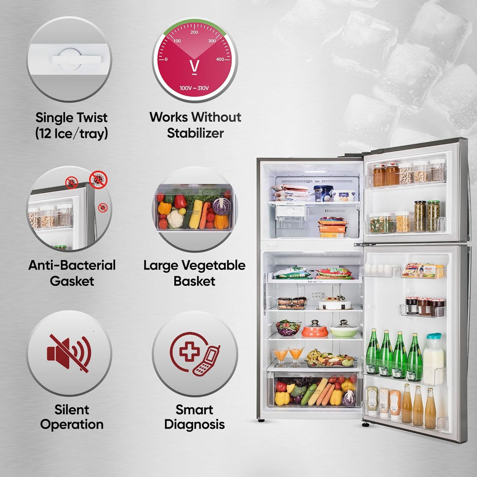 LG 446 Litres 1 Star Frost Free Double Door Convertible Refrigerator with Smart Diagnosis (GL-T502APZR.DPZZEBN, Shiny Steel) LG 446 Litres 1 Star Frost Free Double Door Convertible Refrigerator with Smart Diagnosis (GL-T502APZR.DPZZEBN, Shiny Steel)_16