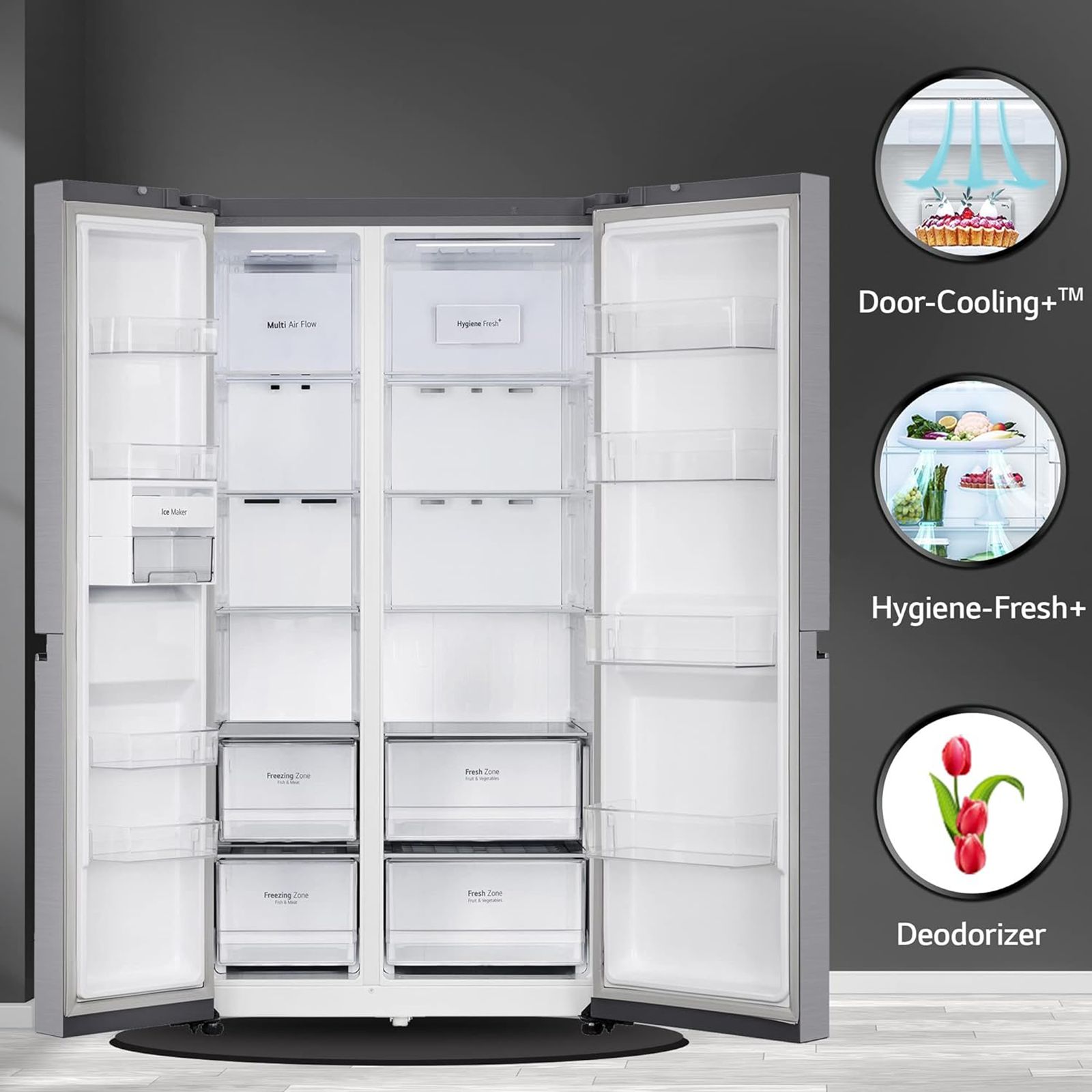 LG 655 Litres 3 Star Side by Side Refrigerator with Smart Diagnosis (GL-B257EPZX.DPZZEBN, Shinny Steel)_13