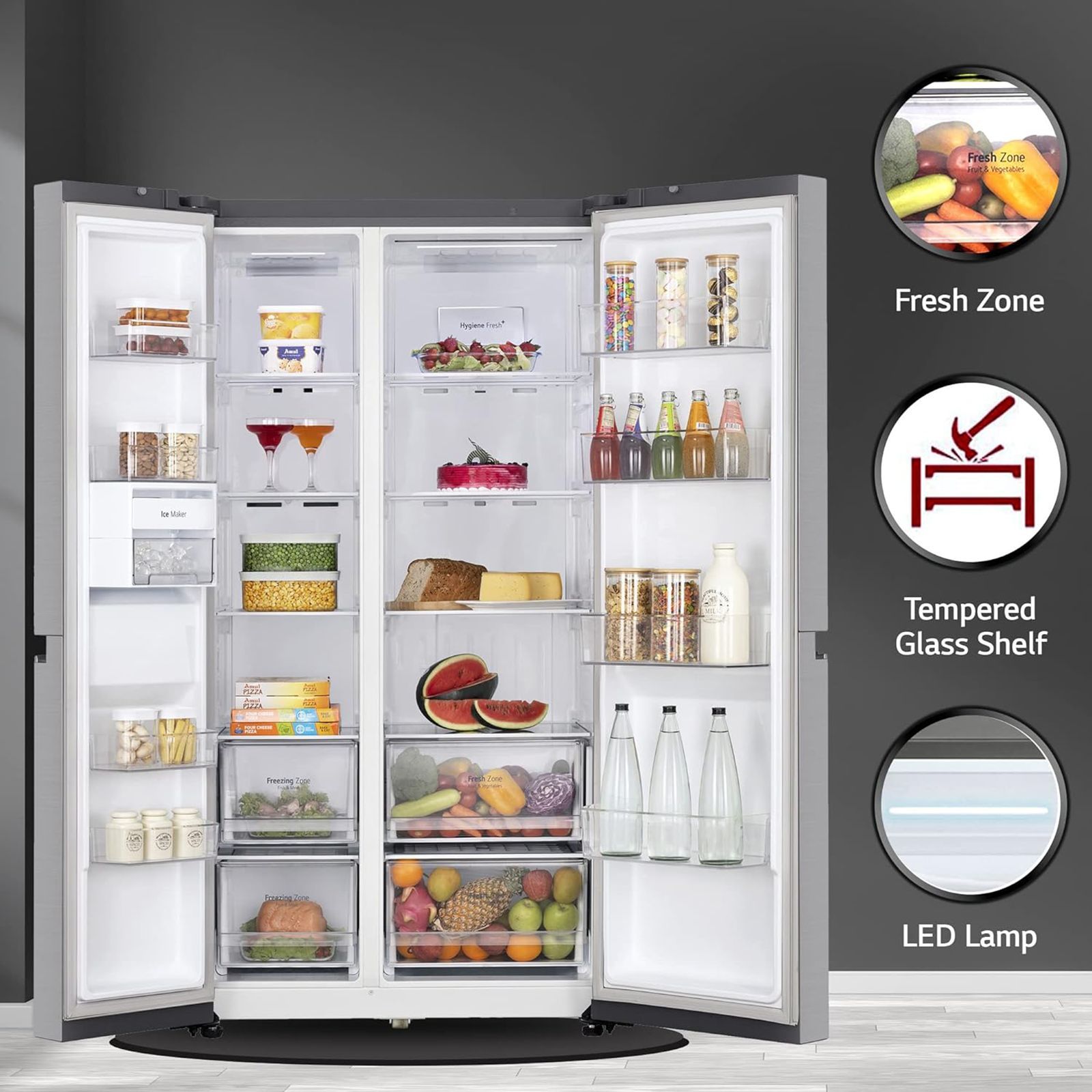 LG 655 Litres 3 Star Side by Side Refrigerator with Smart Diagnosis (GL-B257EPZX.DPZZEBN, Shinny Steel)_14