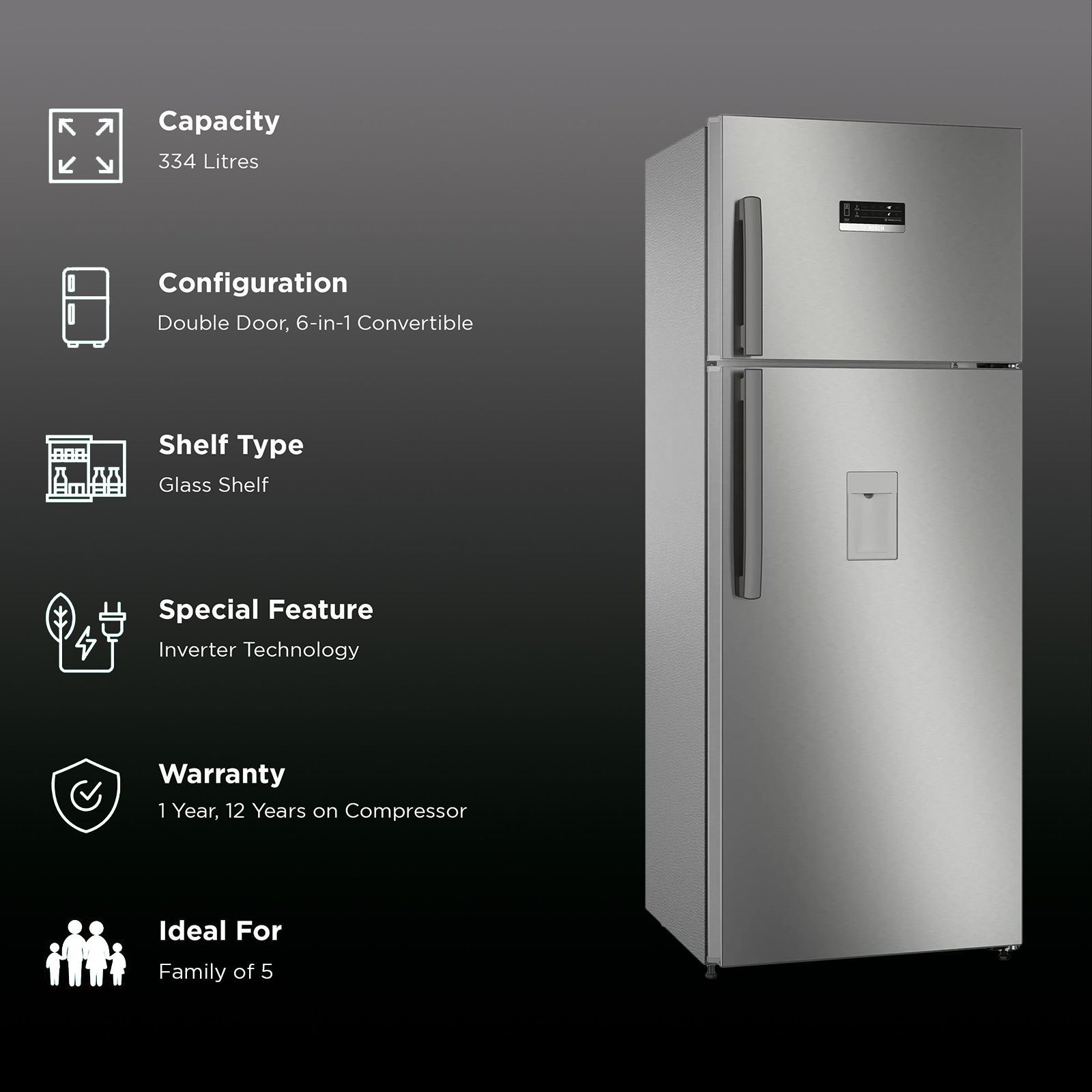 BOSCH Series 4 334 Litres 3 Star Frost Free Double Door Convertible Refrigerator with Temperature Display (CTC35S031I, Sparkly Steel)_2