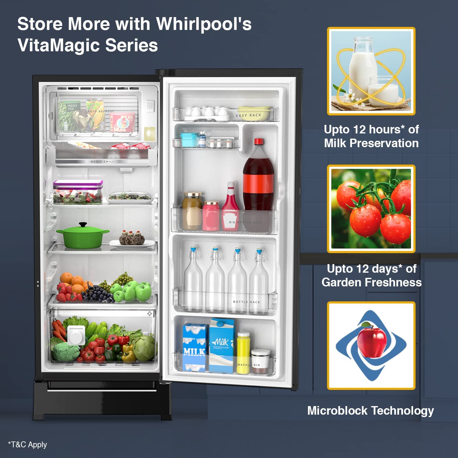 Whirlpool VitaMagic Pro 192 Litres 3 Star Direct Cool Single Door Refrigerator with Stabilizer Free Operation (72601, Alpha Steel)_12