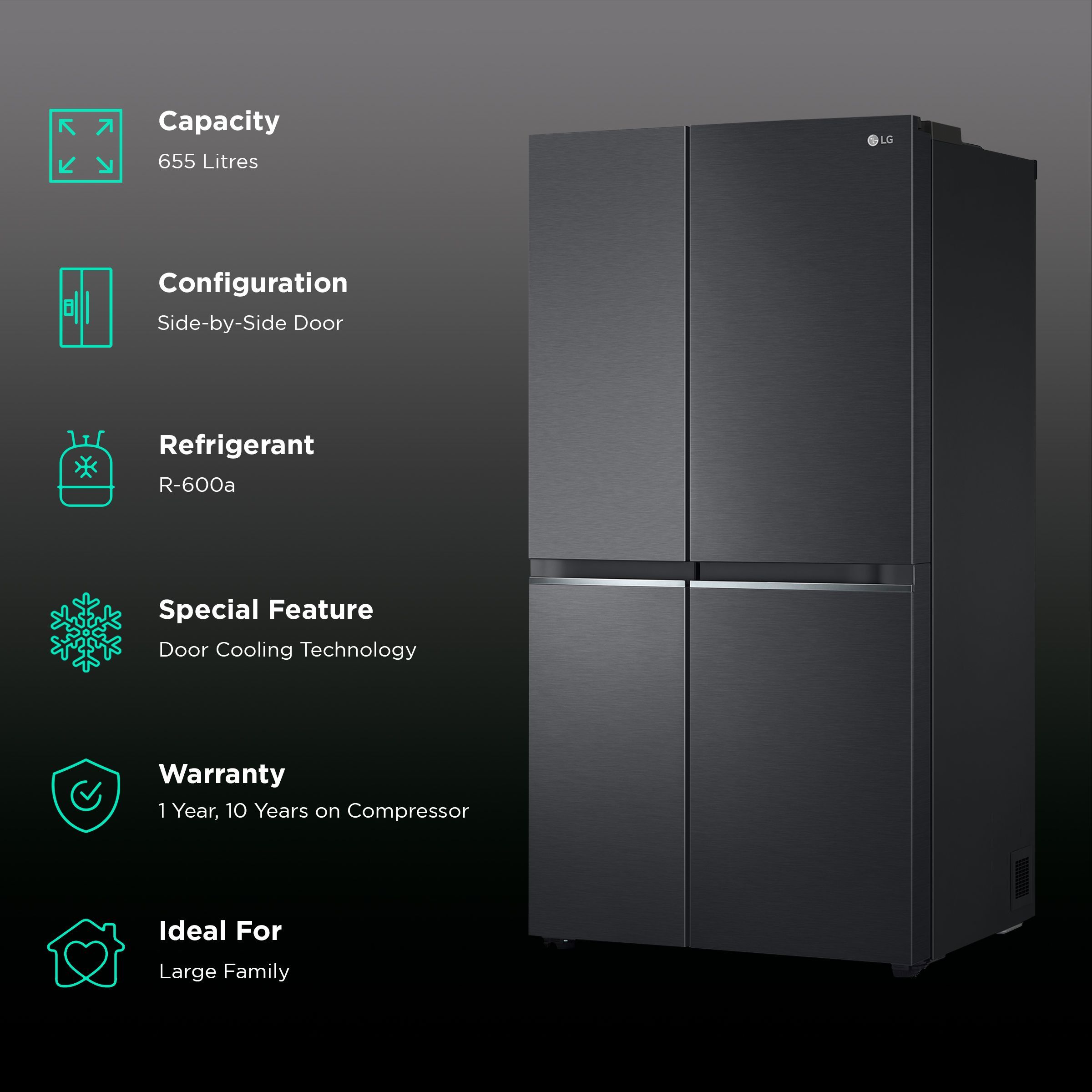 LG 655 Litres Side by Side Refrigerator with Smart Diagnosis (GL-B257EESX, Ebony Sheen) LG 655 Litres Side by Side Refrigerator with Smart Diagnosis (GL-B257EESX, Ebony Sheen)_2