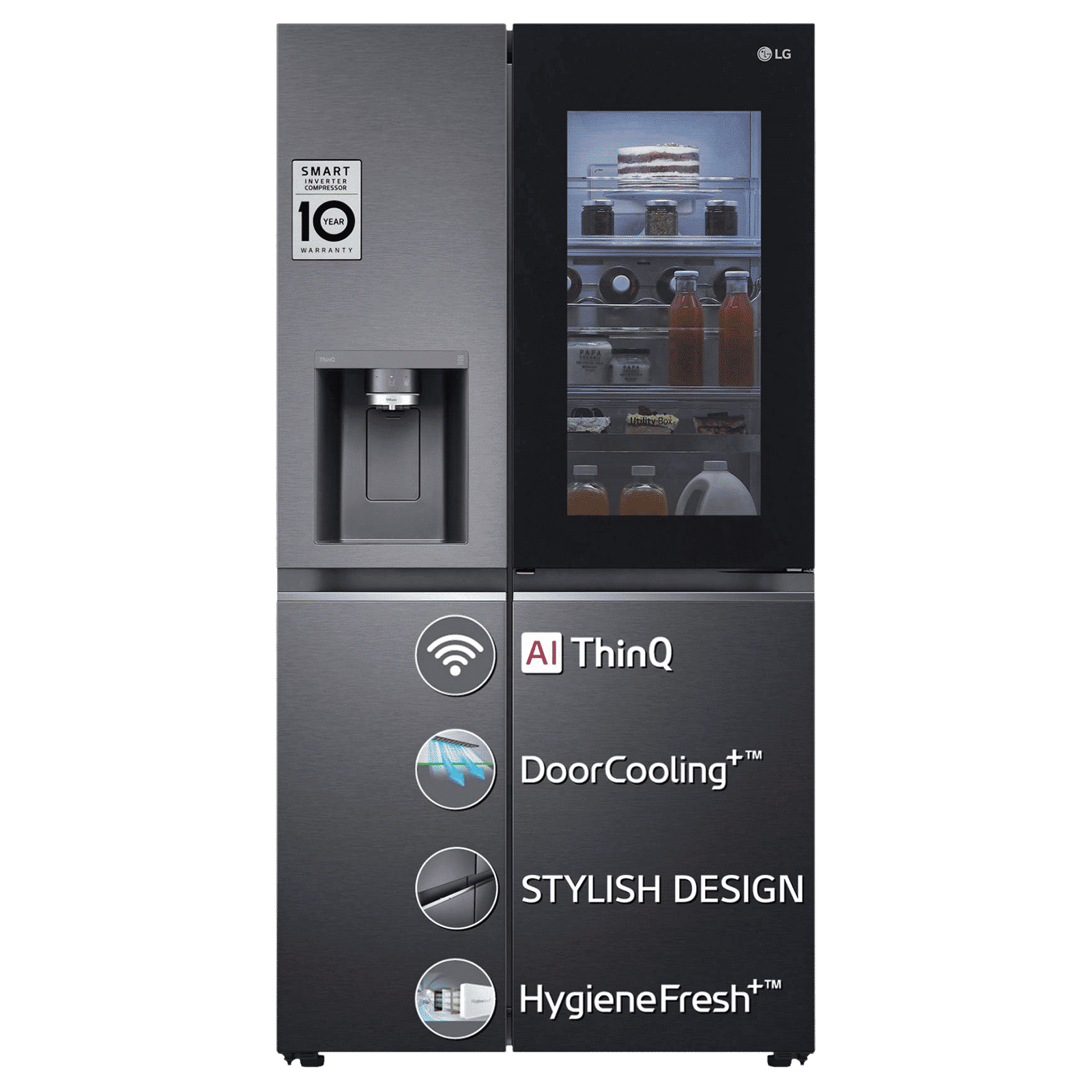 LG 635 Litres 3 Star Frost Free Side by Side Refrigerator with Smart Diagnosis (GL-X257AMCX, Matt Black)_1