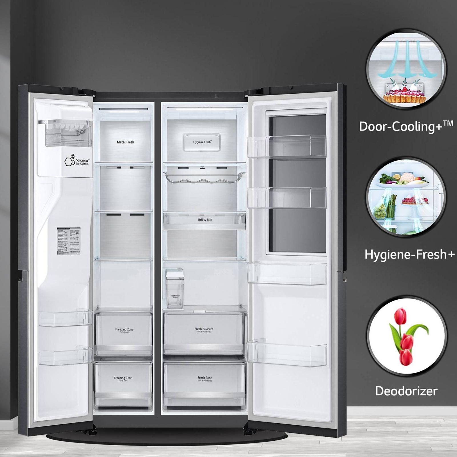 LG 635 Litres 3 Star Frost Free Side by Side Refrigerator with Smart Diagnosis (GL-X257AMCX, Matt Black)_16