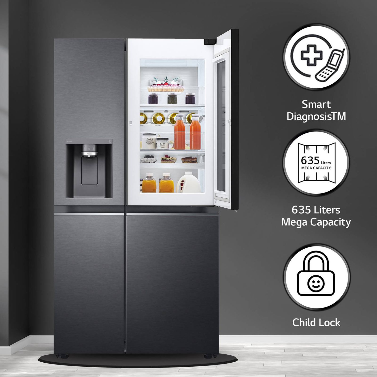 LG 635 Litres 3 Star Frost Free Side by Side Refrigerator with Smart Diagnosis (GL-X257AMCX, Matt Black)_17