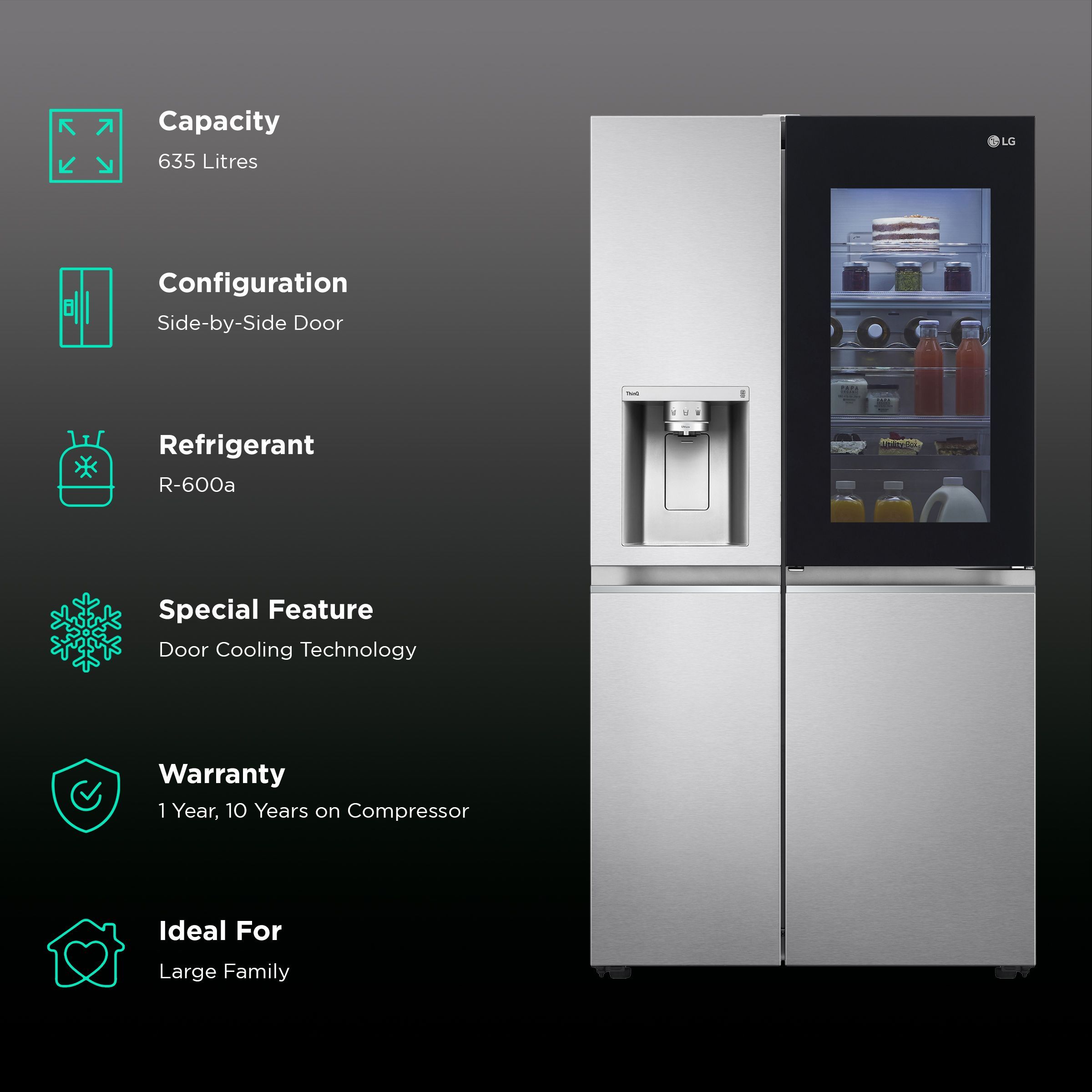 LG 635 Litres 3 Star Frost Free Side by Side Refrigerator with Smart Diagnosis (GL-X257ABSX, Brushed Steel) LG 635 Litres 3 Star Frost Free Side by Side Refrigerator with Smart Diagnosis (GL-X257ABSX, Brushed Steel)_2