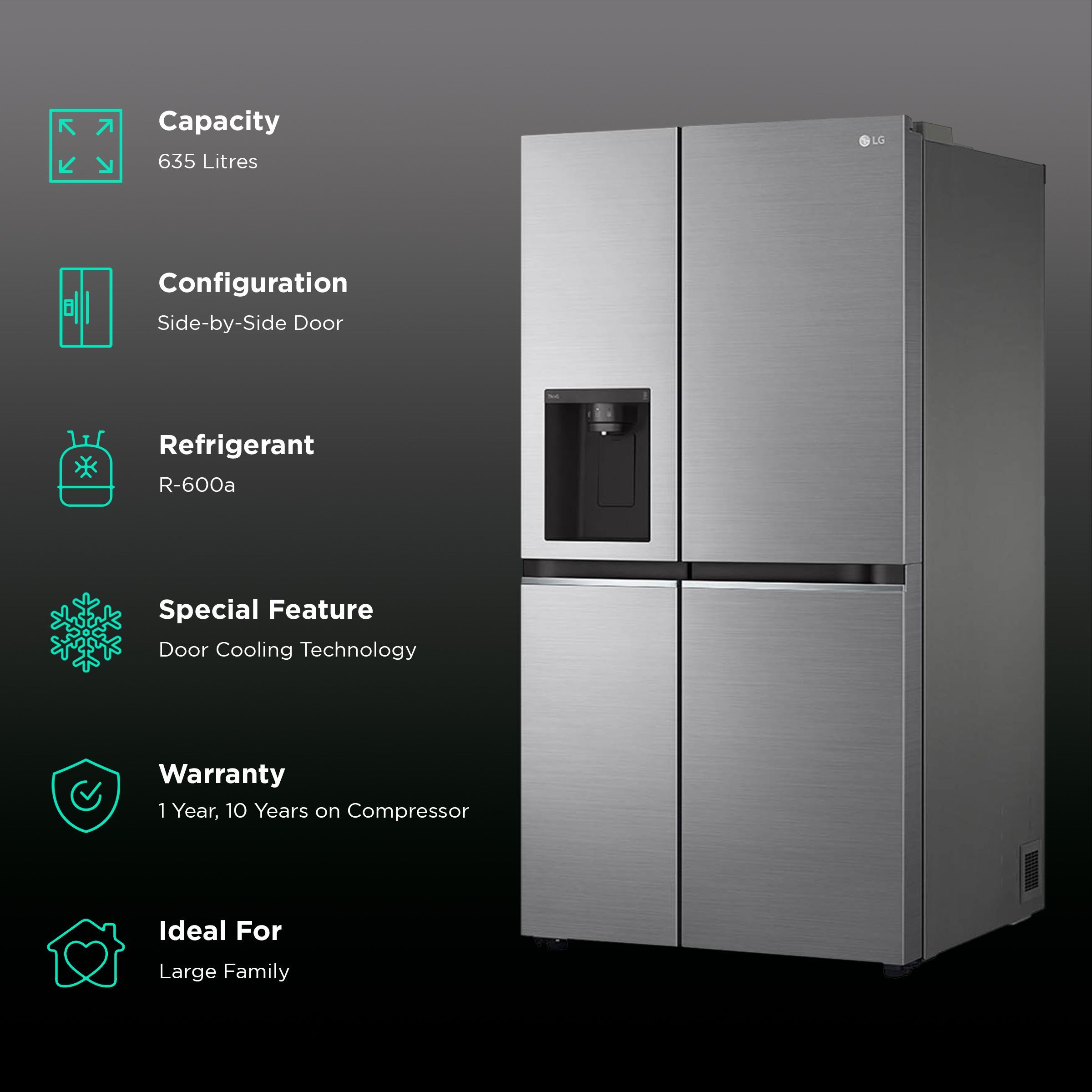 LG 635 Litres Side by Side Refrigerator with Smart Diagnosis (GL-L257CPZX, Shiny Steel)_2