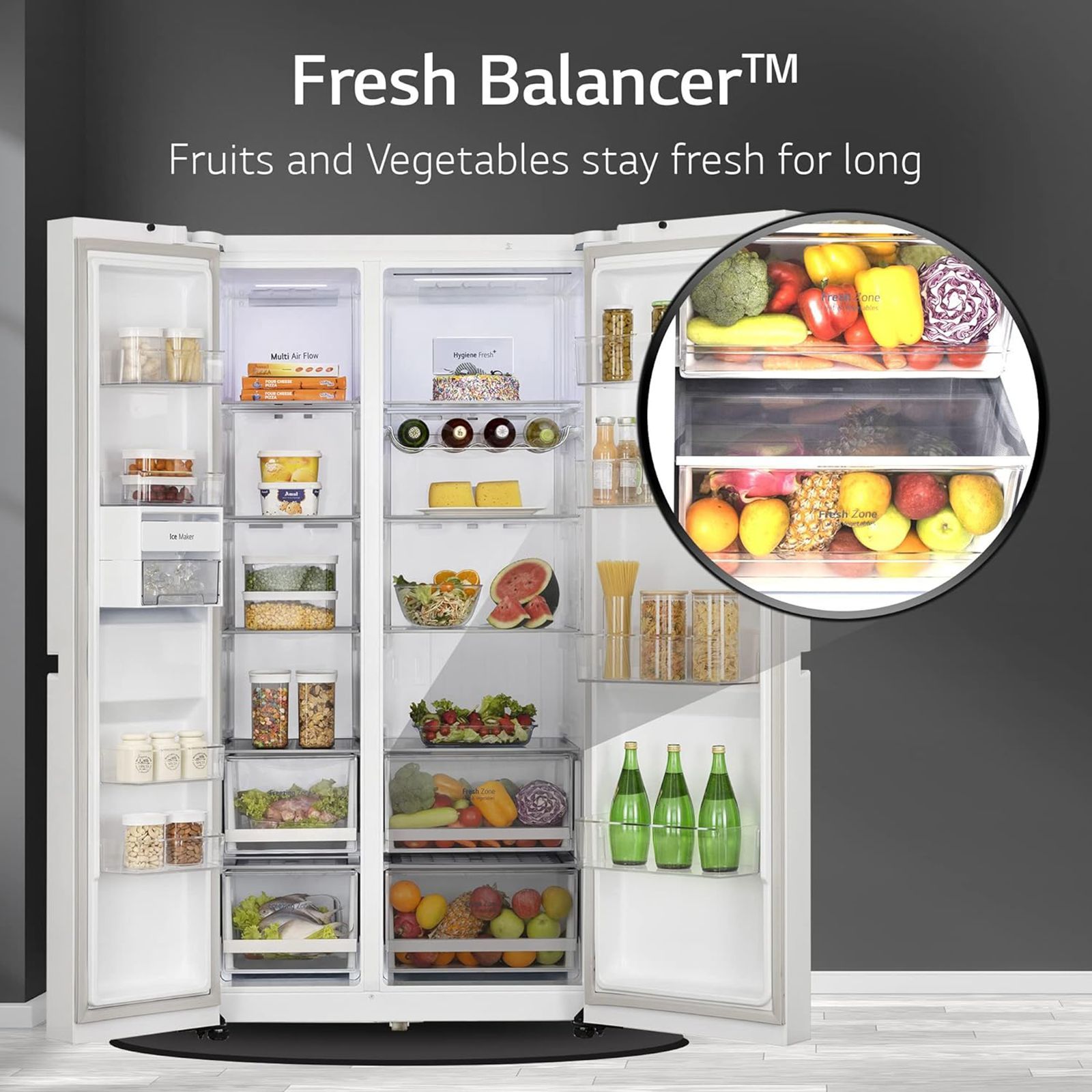 LG 655 Litres Side by Side Refrigerator with Smart Diagnosis (GL-B257DLWX, Linen White) LG 655 Litres Side by Side Refrigerator with Smart Diagnosis (GL-B257DLWX, Linen White)_8