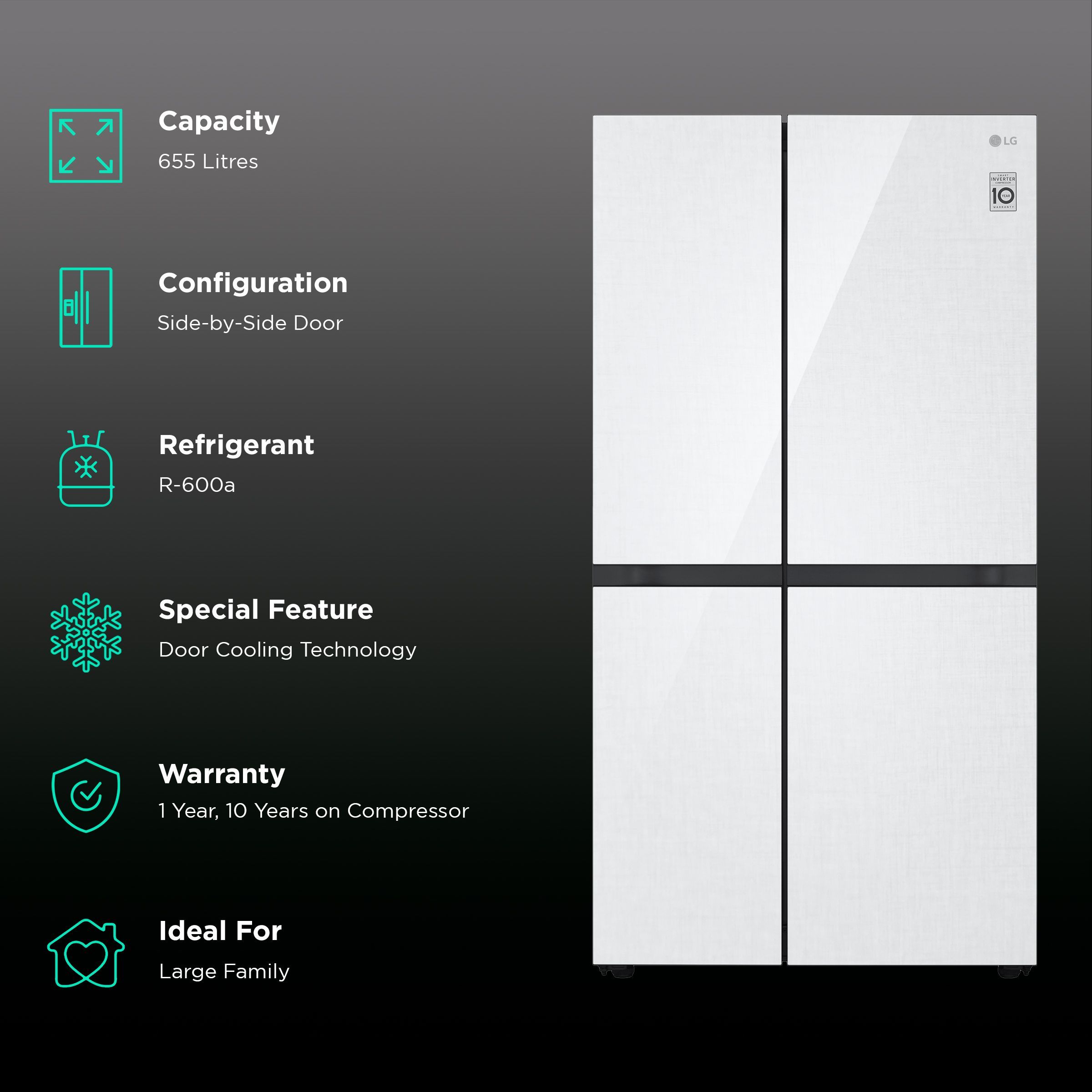 LG 655 Litres Side by Side Refrigerator with Smart Diagnosis (GL-B257DLWX, Linen White) LG 655 Litres Side by Side Refrigerator with Smart Diagnosis (GL-B257DLWX, Linen White)_2