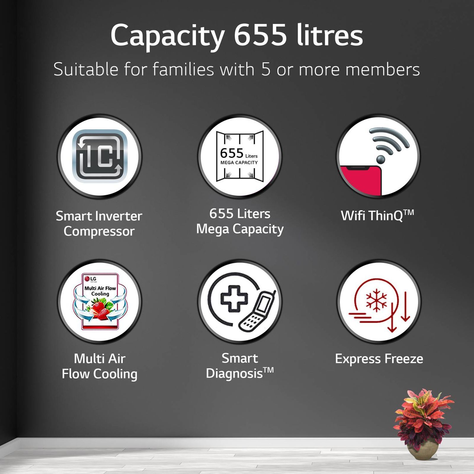 LG 655 Litres Side by Side Refrigerator with Smart Diagnosis (GL-B257DBMX, Black Mirror) LG 655 Litres Side by Side Refrigerator with Smart Diagnosis (GL-B257DBMX, Black Mirror)_15