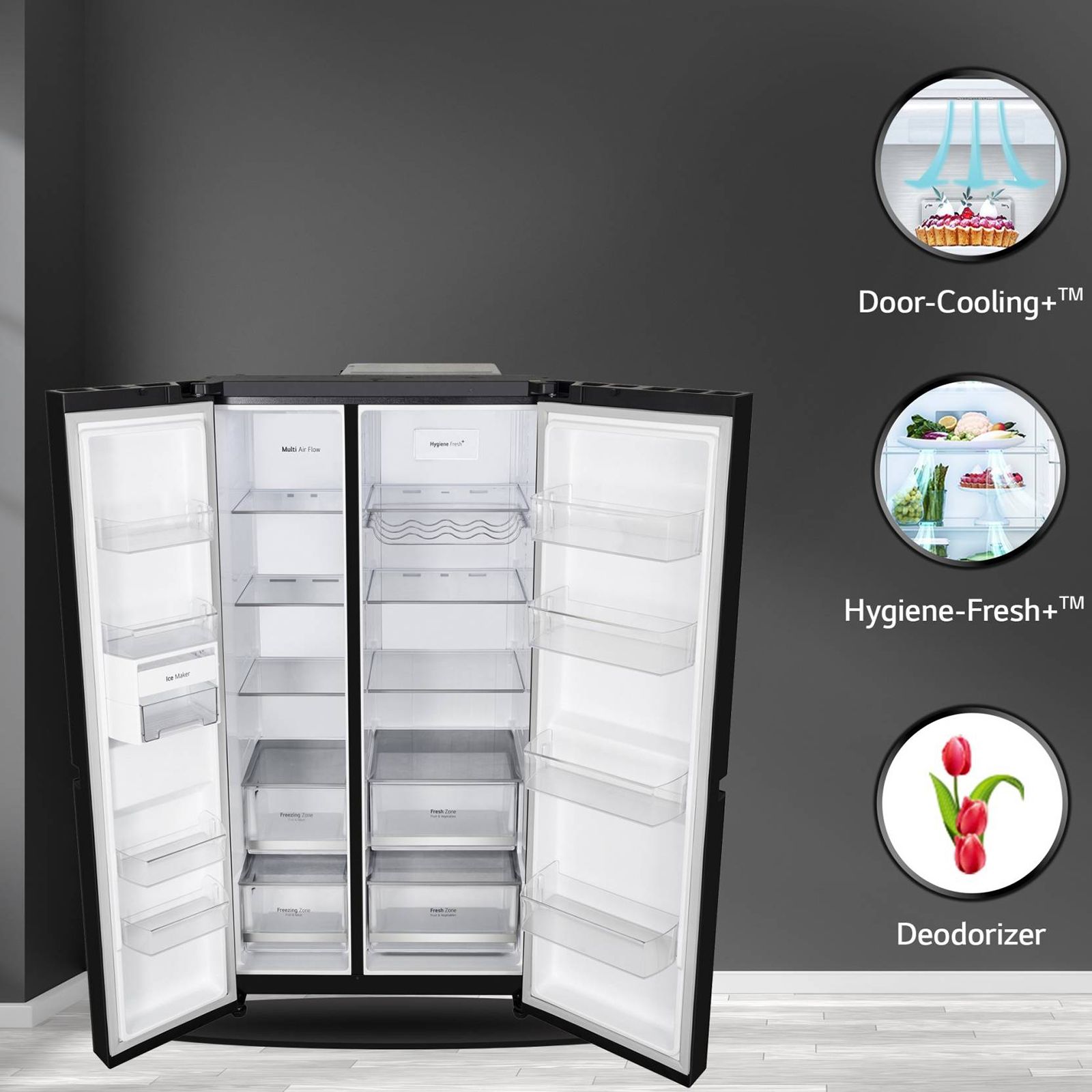 LG 655 Litres Side by Side Refrigerator with Smart Diagnosis (GL-B257DBMX, Black Mirror) LG 655 Litres Side by Side Refrigerator with Smart Diagnosis (GL-B257DBMX, Black Mirror)_16