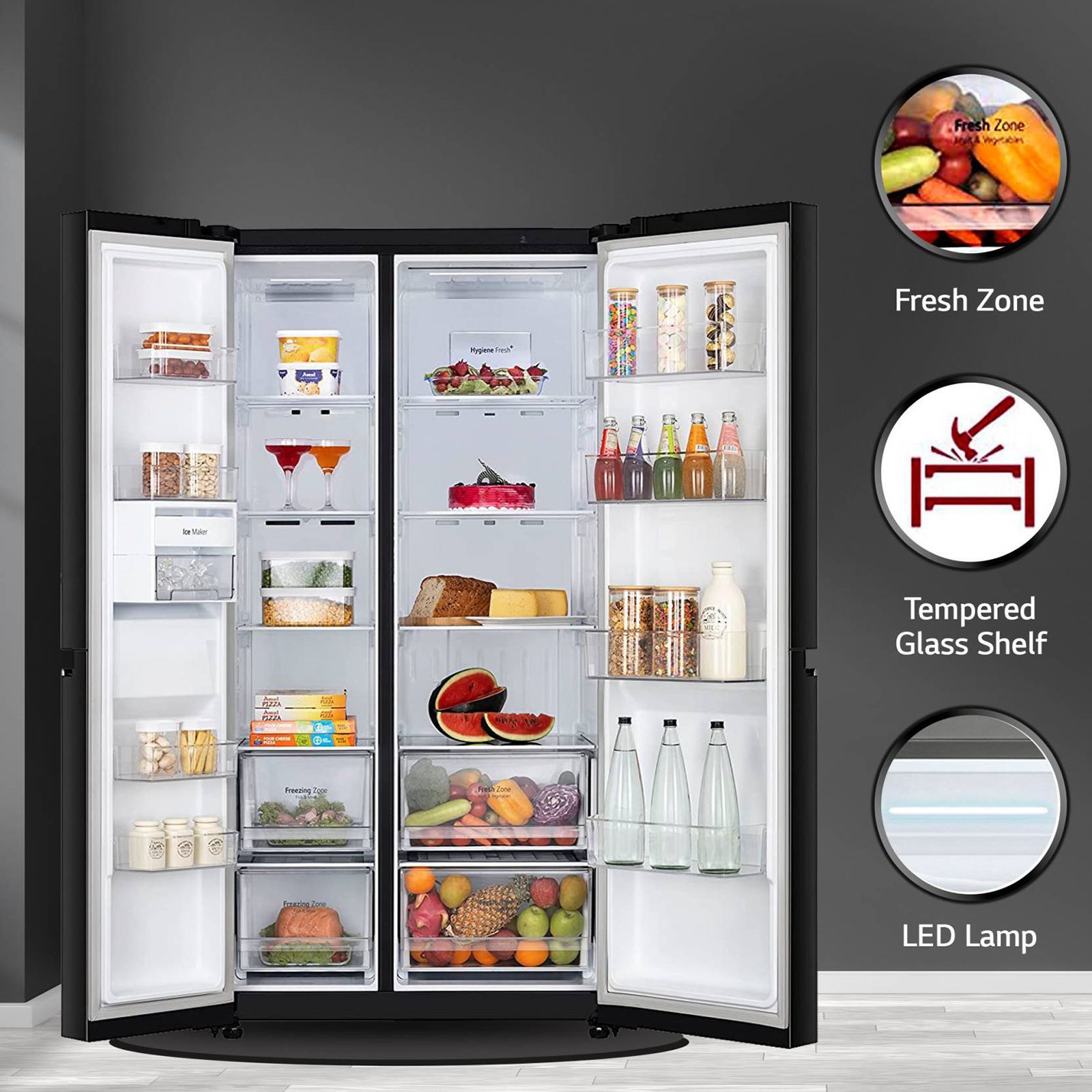 LG 655 Litres Side by Side Refrigerator with Smart Diagnosis (GL-B257DBMX, Black Mirror) LG 655 Litres Side by Side Refrigerator with Smart Diagnosis (GL-B257DBMX, Black Mirror)_17