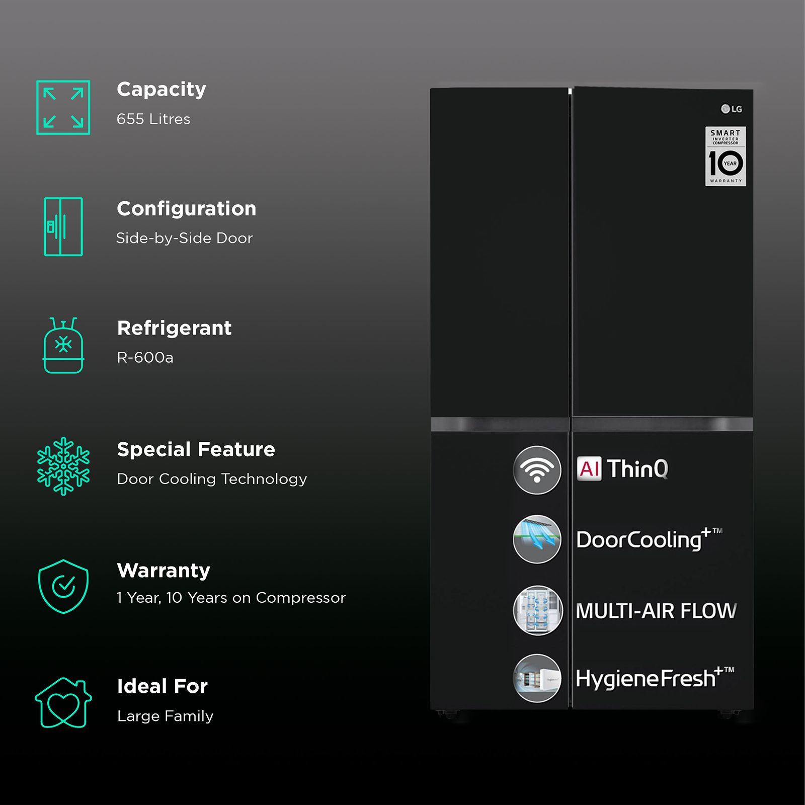 LG 655 Litres Side by Side Refrigerator with Smart Diagnosis (GL-B257DBMX, Black Mirror) LG 655 Litres Side by Side Refrigerator with Smart Diagnosis (GL-B257DBMX, Black Mirror)_2