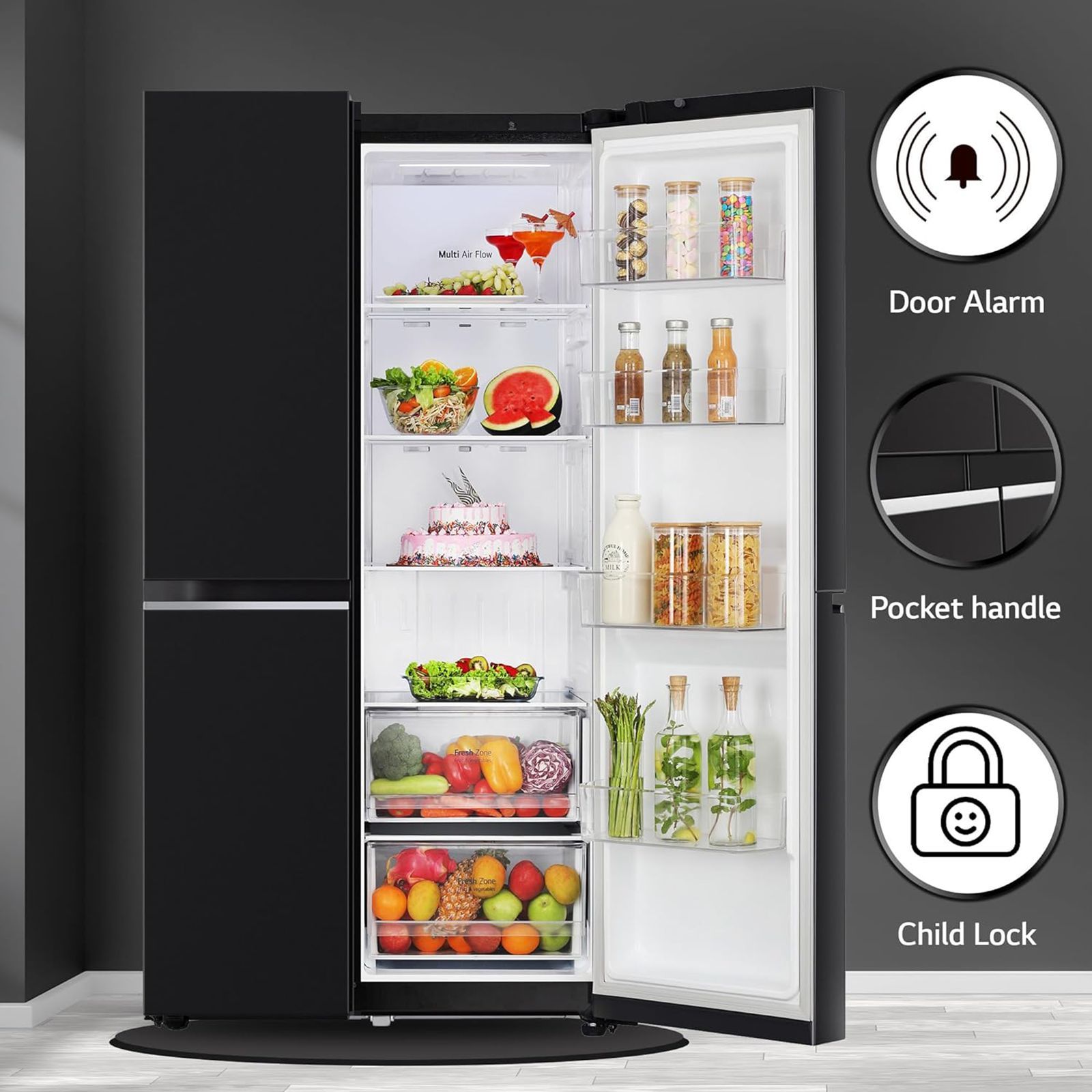 LG 655 Litres 3 Star Frost Free Side by Side Refrigerator with Smart Diagnosis (GL-B257HWBY, Western Black)_12