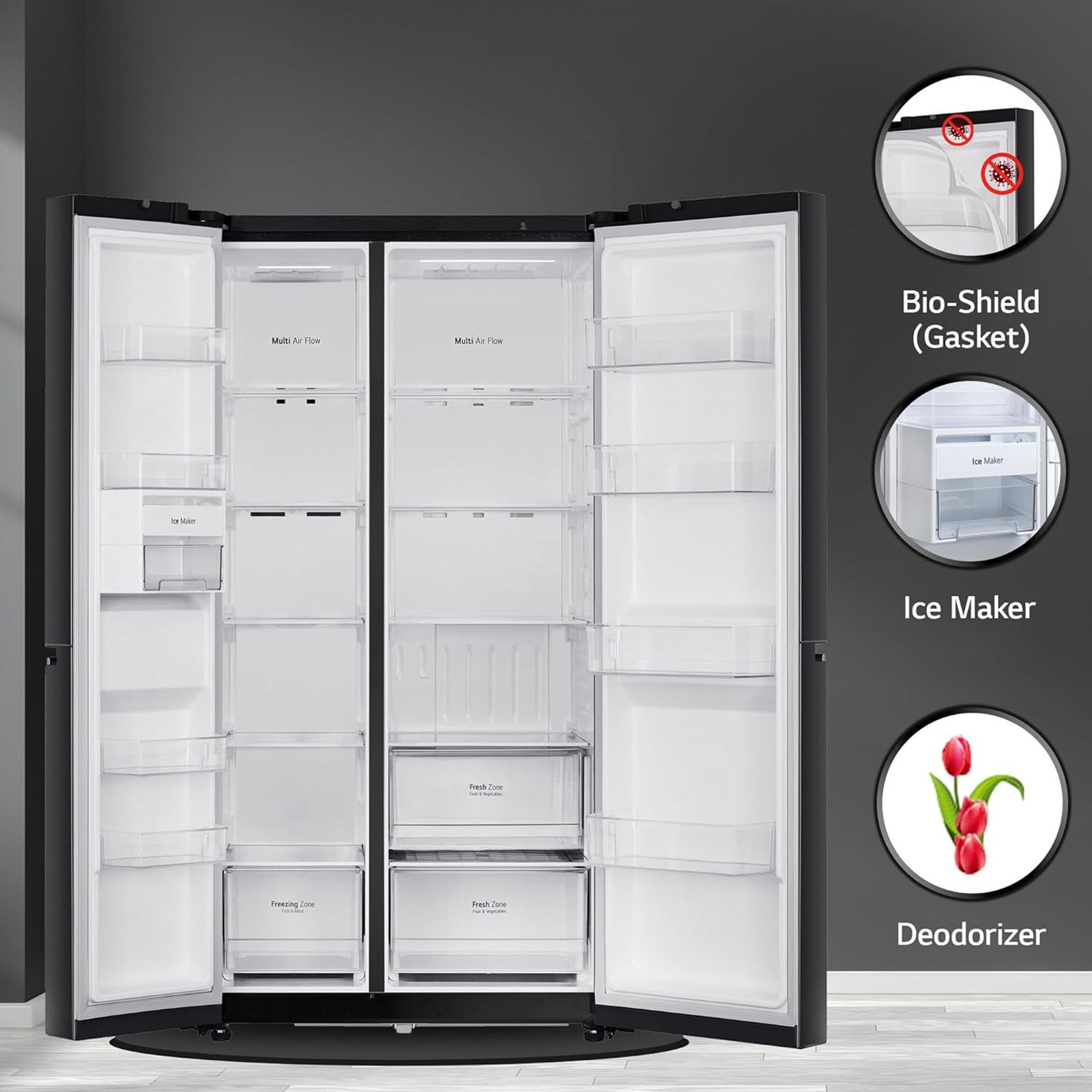 LG 655 Litres 3 Star Frost Free Side by Side Refrigerator with Smart Diagnosis (GL-B257HWBY, Western Black)_16