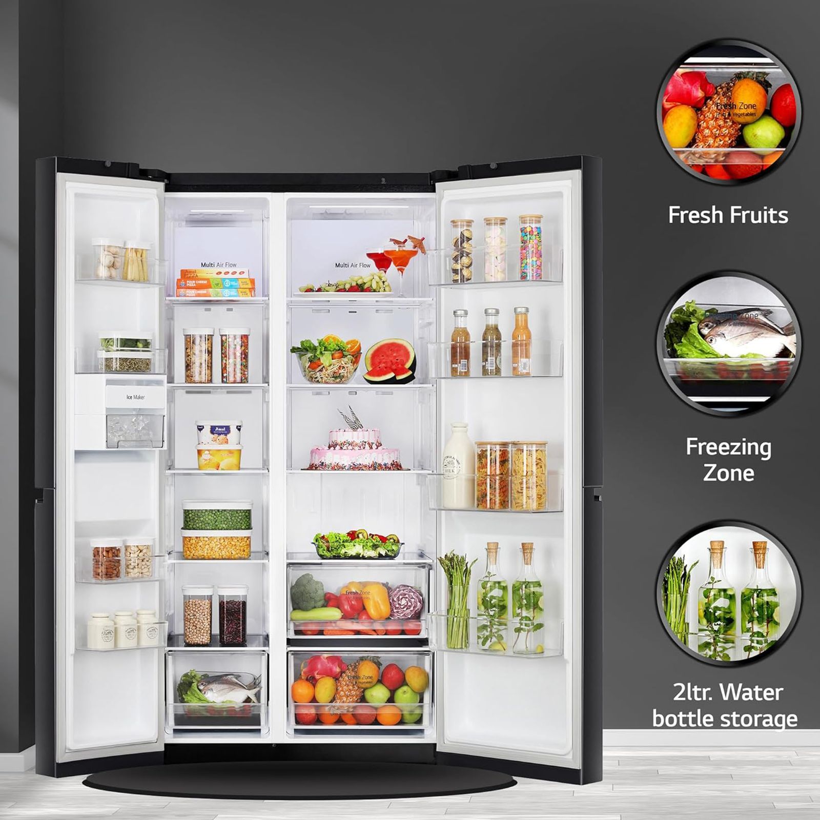 LG 655 Litres 3 Star Frost Free Side by Side Refrigerator with Smart Diagnosis (GL-B257HWBY, Western Black)_17