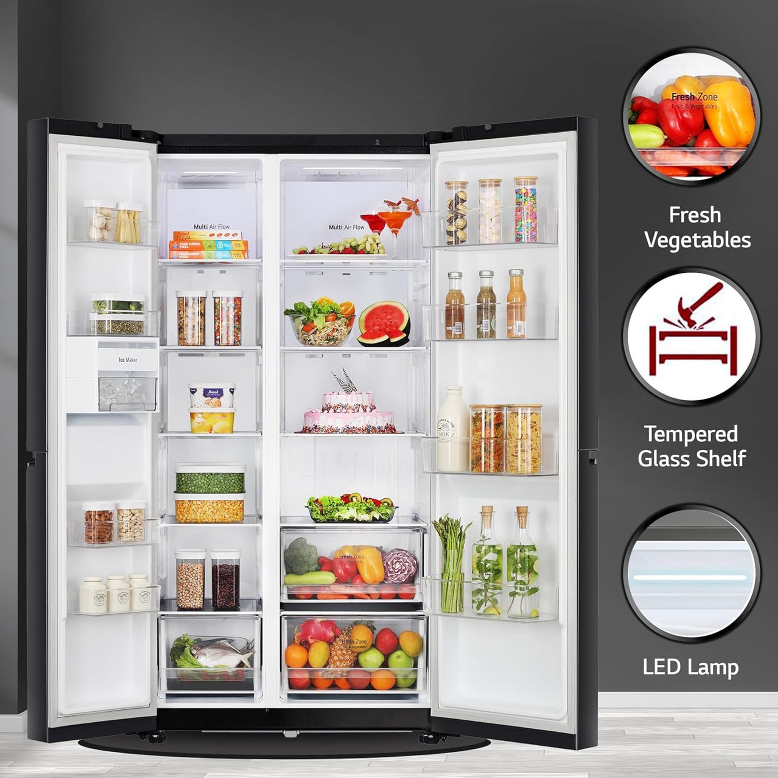 LG 655 Litres 3 Star Frost Free Side by Side Refrigerator with Smart Diagnosis (GL-B257HWBY, Western Black)_18