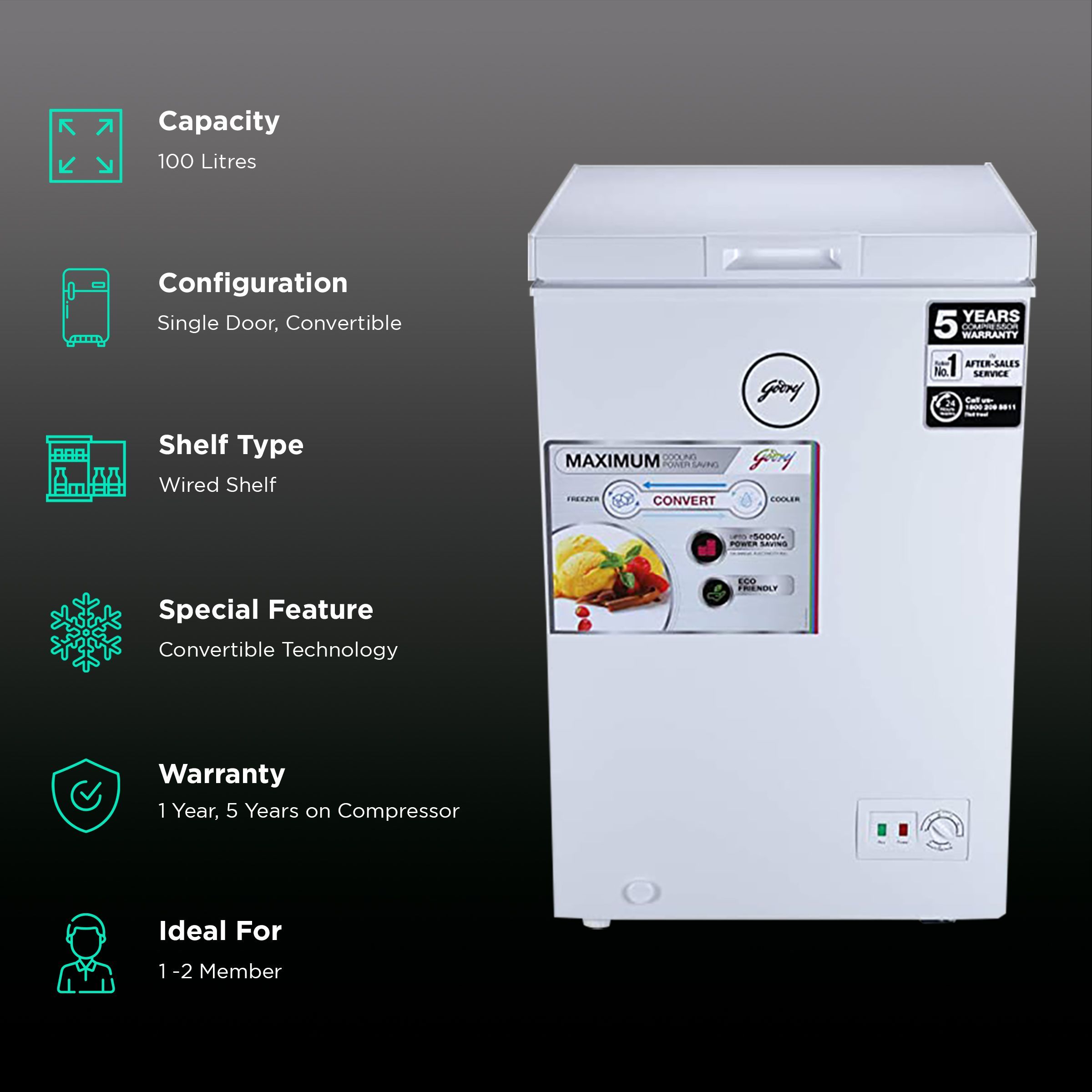 Godrej Slim Series 100 Litres Single Door Deep Freezer (Convertible Technology, DH GCHW 110 R6SHC RW, Royal White) Godrej Slim Series 100 Litres Single Door Deep Freezer (Convertible Technology, DH GCHW 110 R6SHC RW, Royal White)_2