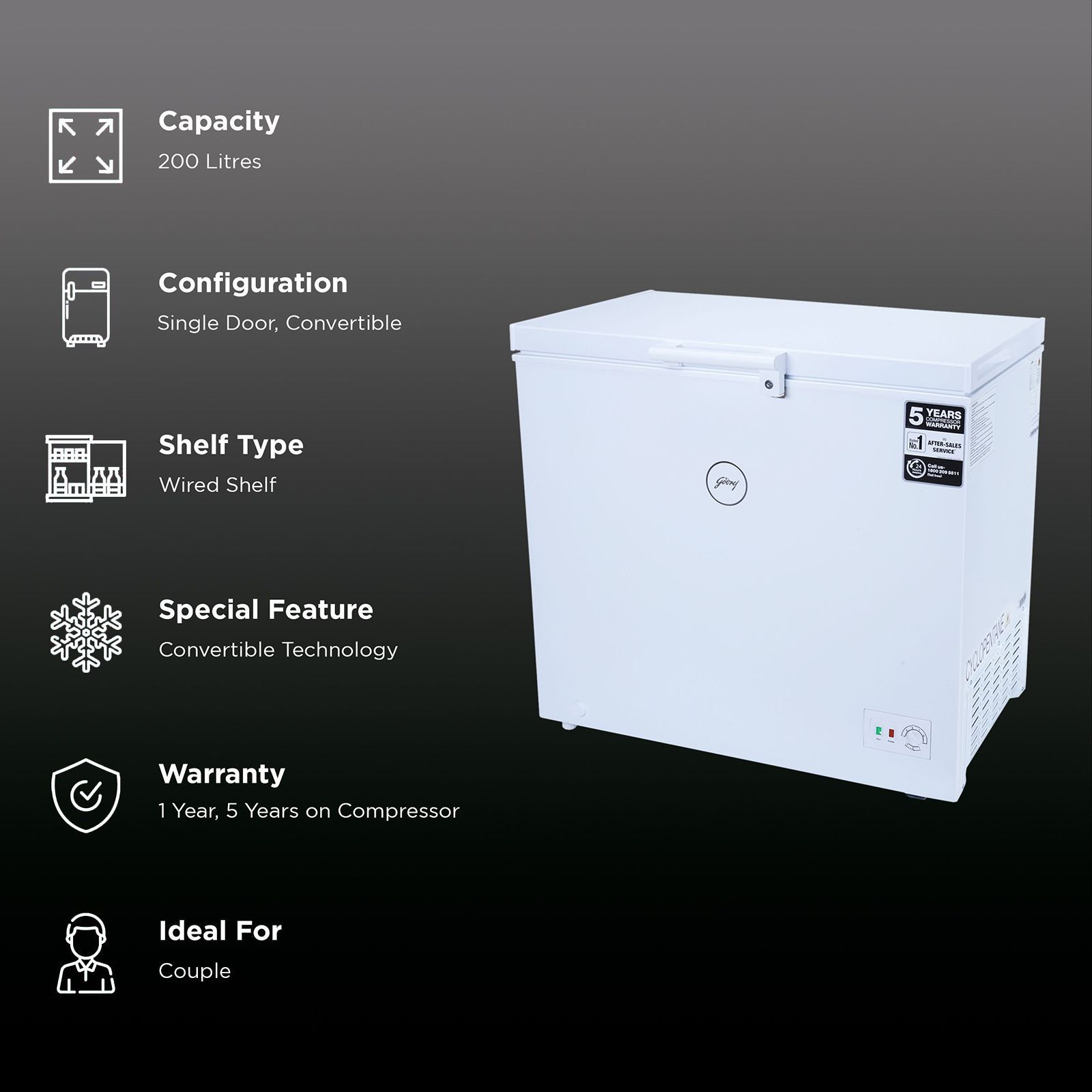 Godrej Slim Series 200 Litres Single Door Deep Freezer (Convertible Technology, DH GCHW 210 R6SHC RW, Royal White) Godrej Slim Series 200 Litres Single Door Deep Freezer (Convertible Technology, DH GCHW 210 R6SHC RW, Royal White)_2