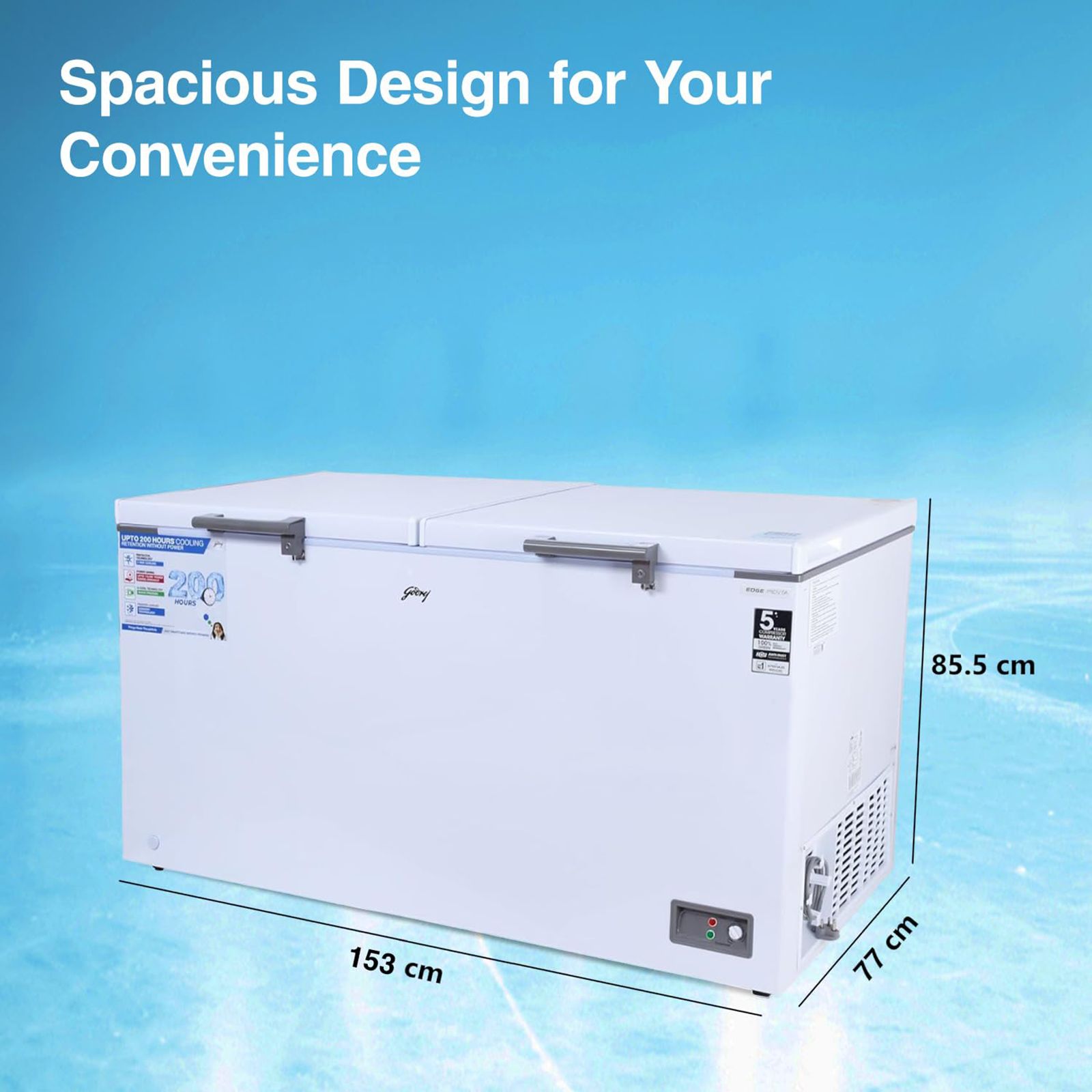 Godrej Edge Penta 500 Litres 5 Star Double Door Deep Freezer (PentaCool Technology, DH EPenta 525E 2HCN RW, Royal White)_7