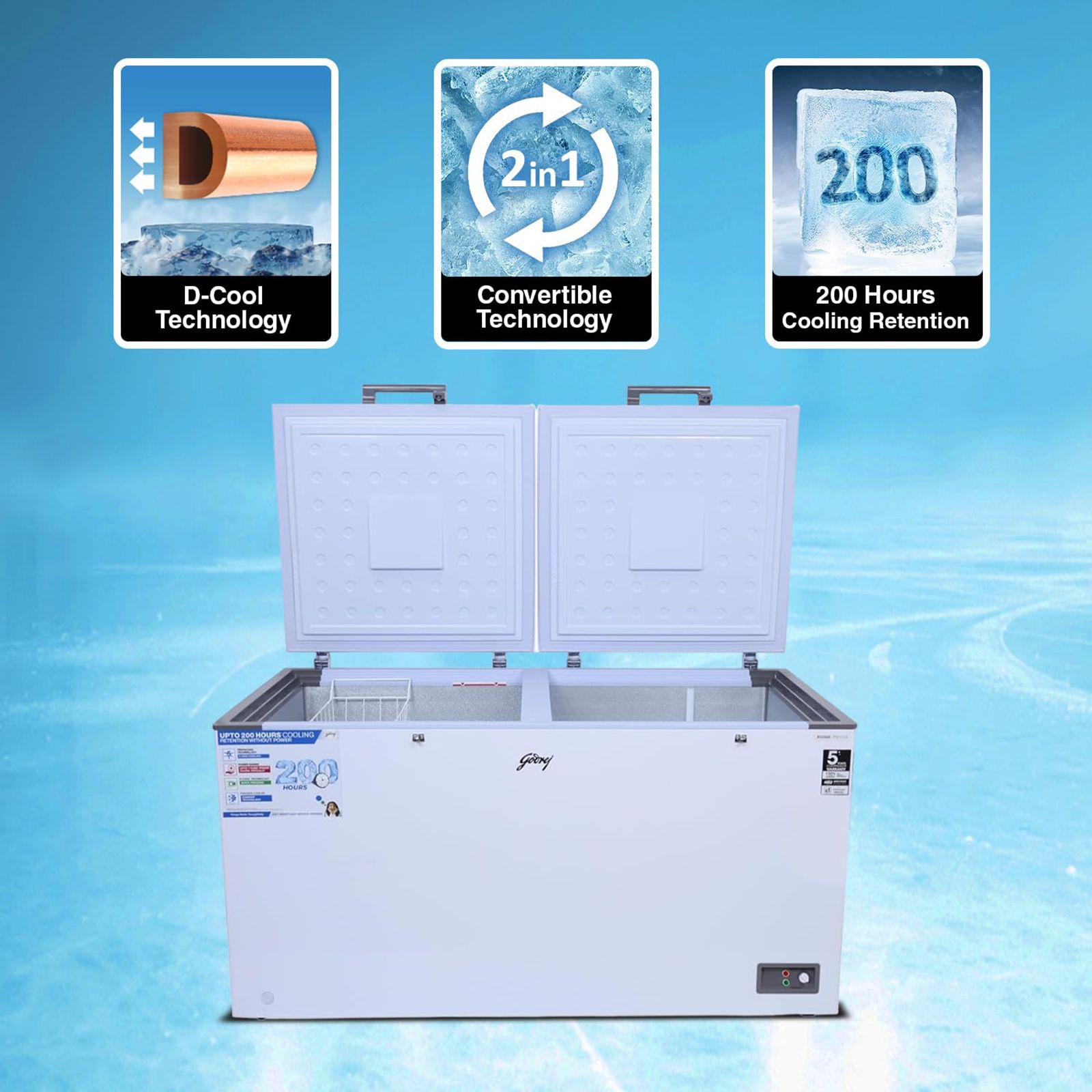 Godrej Edge Penta 500 Litres 5 Star Double Door Deep Freezer (PentaCool Technology, DH EPenta 525E 2HCN RW, Royal White)_10