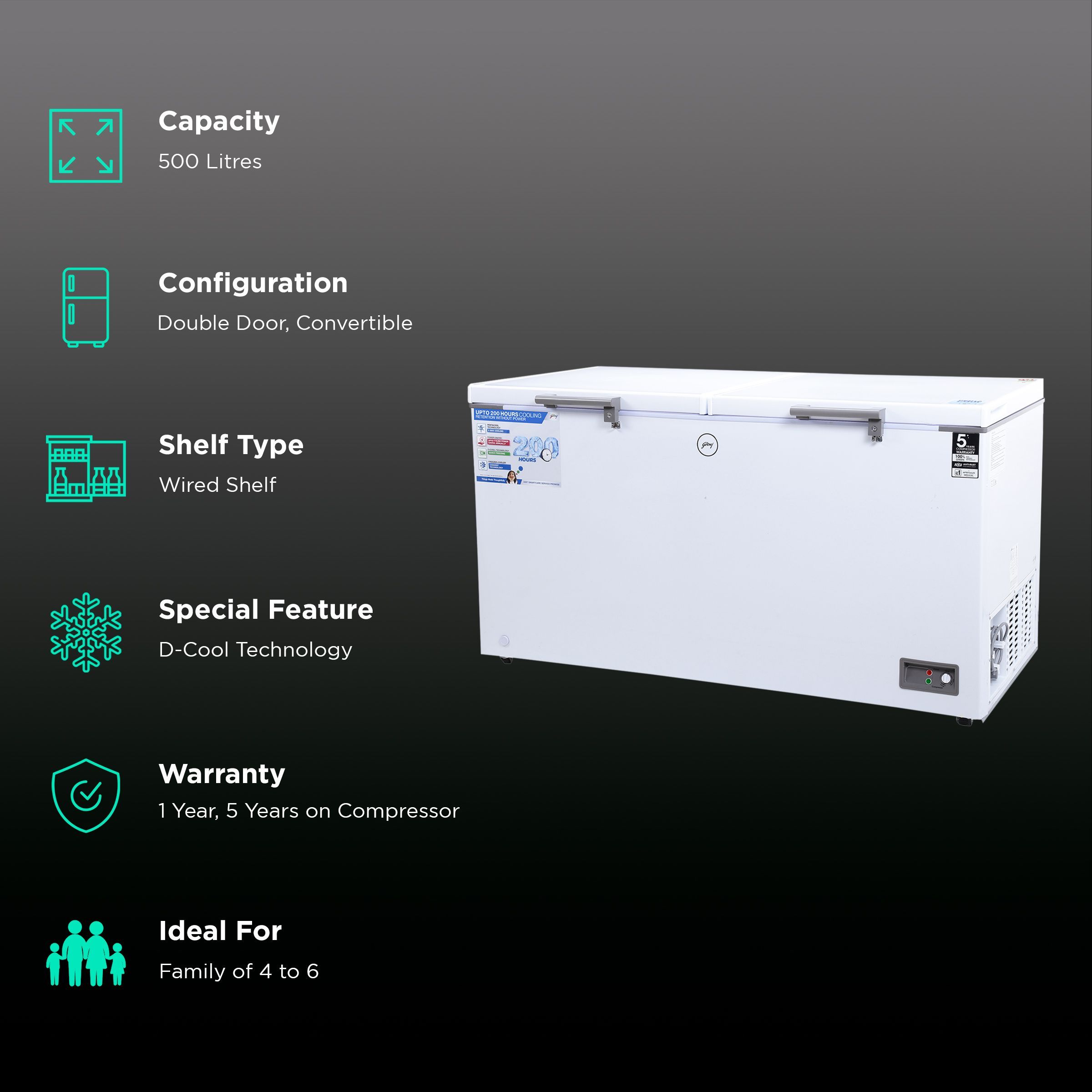 Godrej Edge Penta 500 Litres 5 Star Double Door Deep Freezer (PentaCool Technology, DH EPenta 525E 2HCN RW, Royal White)_2