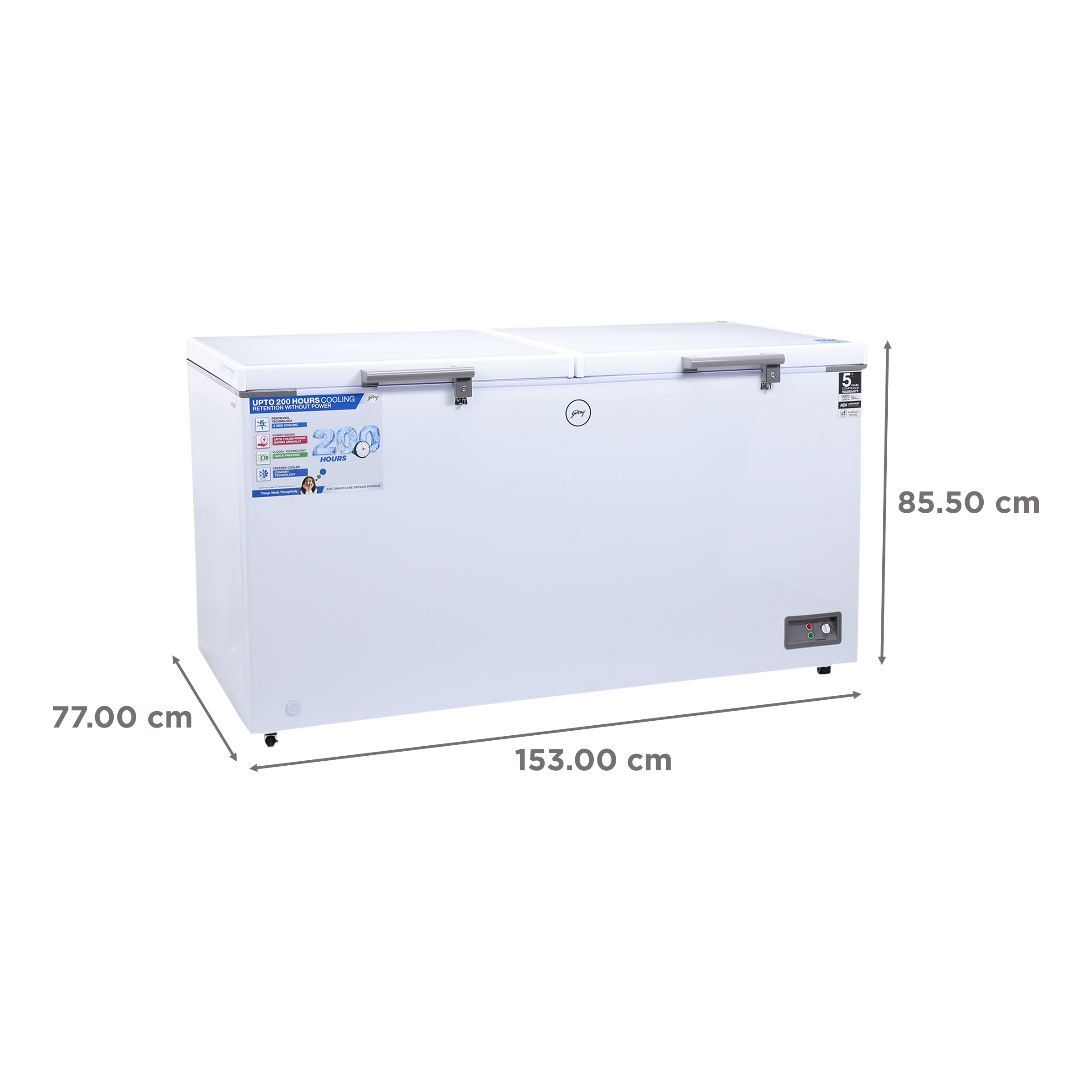 Godrej Edge Penta 500 Litres 5 Star Double Door Deep Freezer (PentaCool Technology, DH EPenta 525E 2HCN RW, Royal White)_3