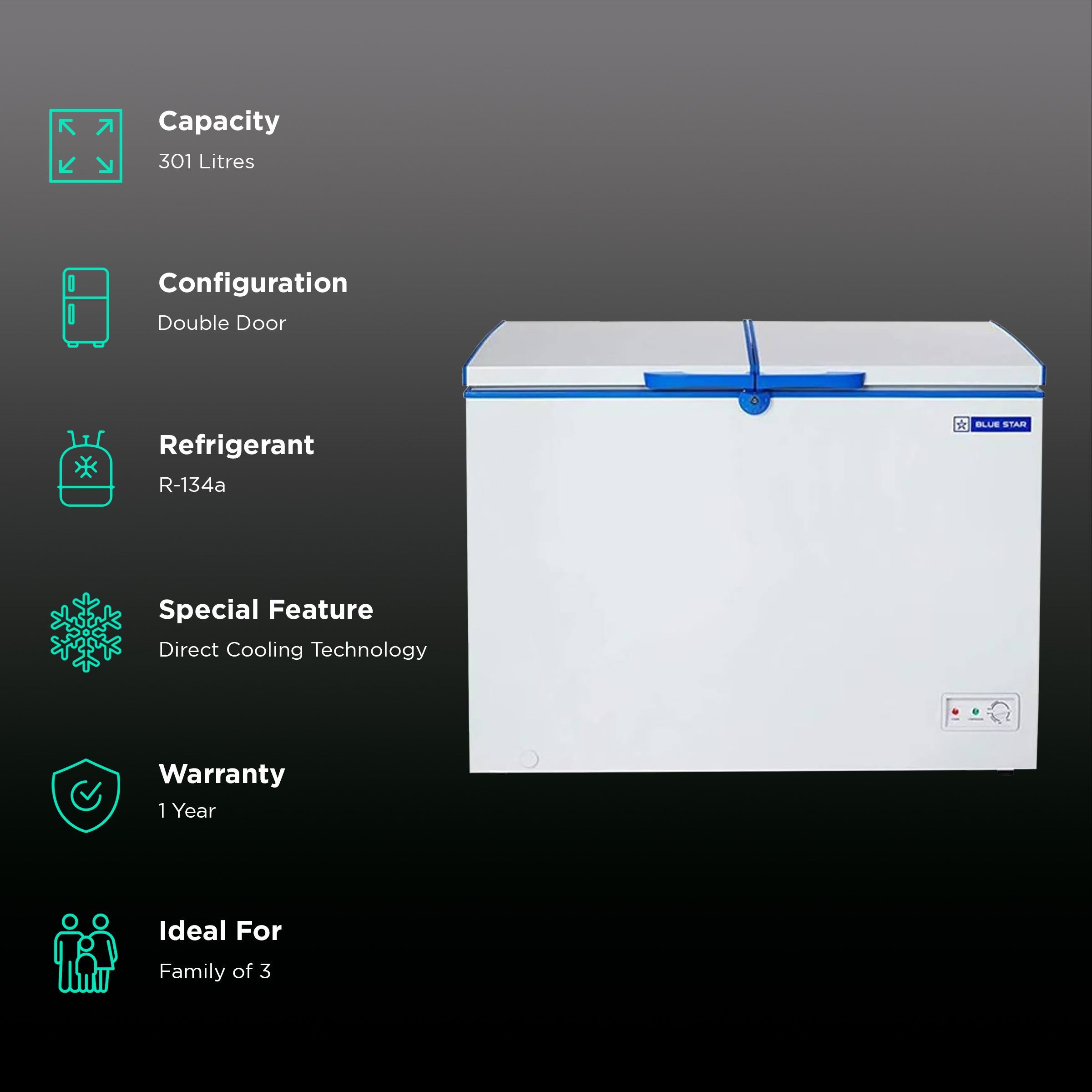 Blue Star 301 Litres Double Door Deep Freezer (Direct Cooling Technology, CHFDD300MGEW, White)_2