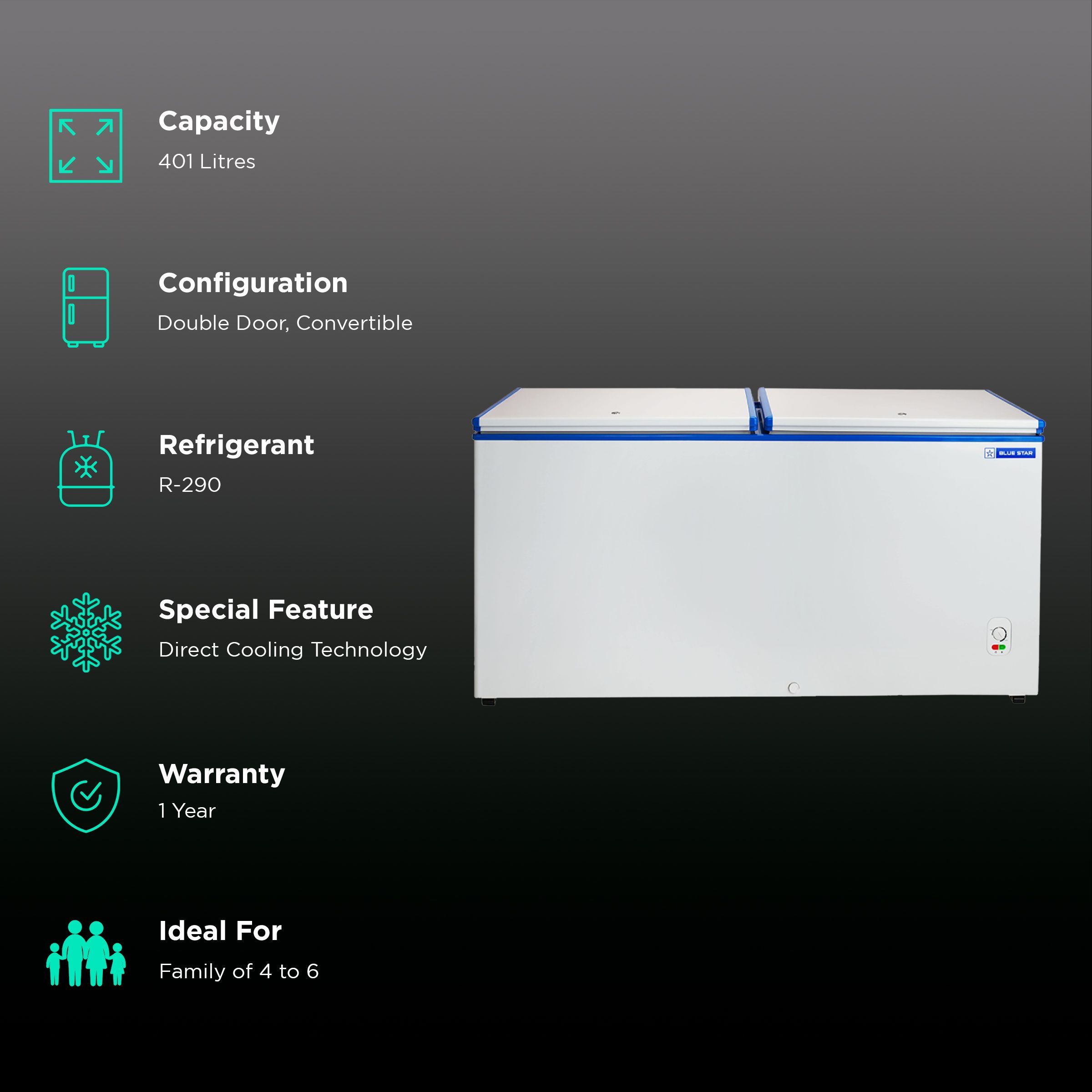 Blue Star 401 Litres Double Door Deep Freezer (Direct Cooling Technology, CHFDD400MGEW, White)_2