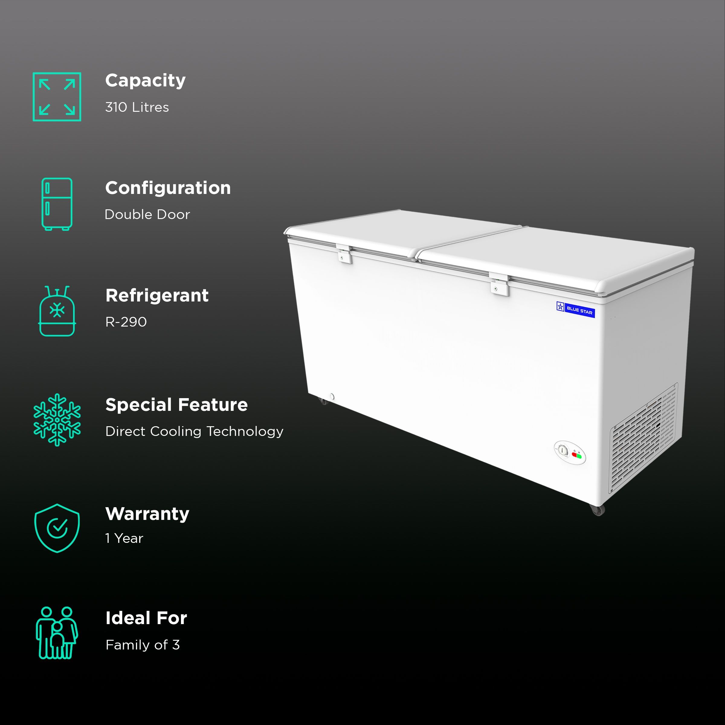 Blue Star 310 Litres Double Door Chest Freezer (Direct Cooling Technology, CF330NEYW, White) Blue Star 310 Litres Double Door Chest Freezer (Direct Cooling Technology, CF330NEYW, White)_2
