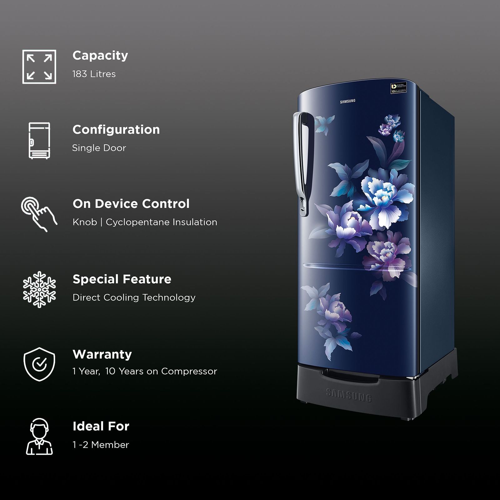 SAMSUNG 183 Litres 4 Star Direct Cool Single Door Refrigerator (RR20C1824HV/HL, Himalayan Poppy Blue) SAMSUNG 183 Litres 4 Star Direct Cool Single Door Refrigerator (RR20C1824HV/HL, Himalayan Poppy Blue)_2