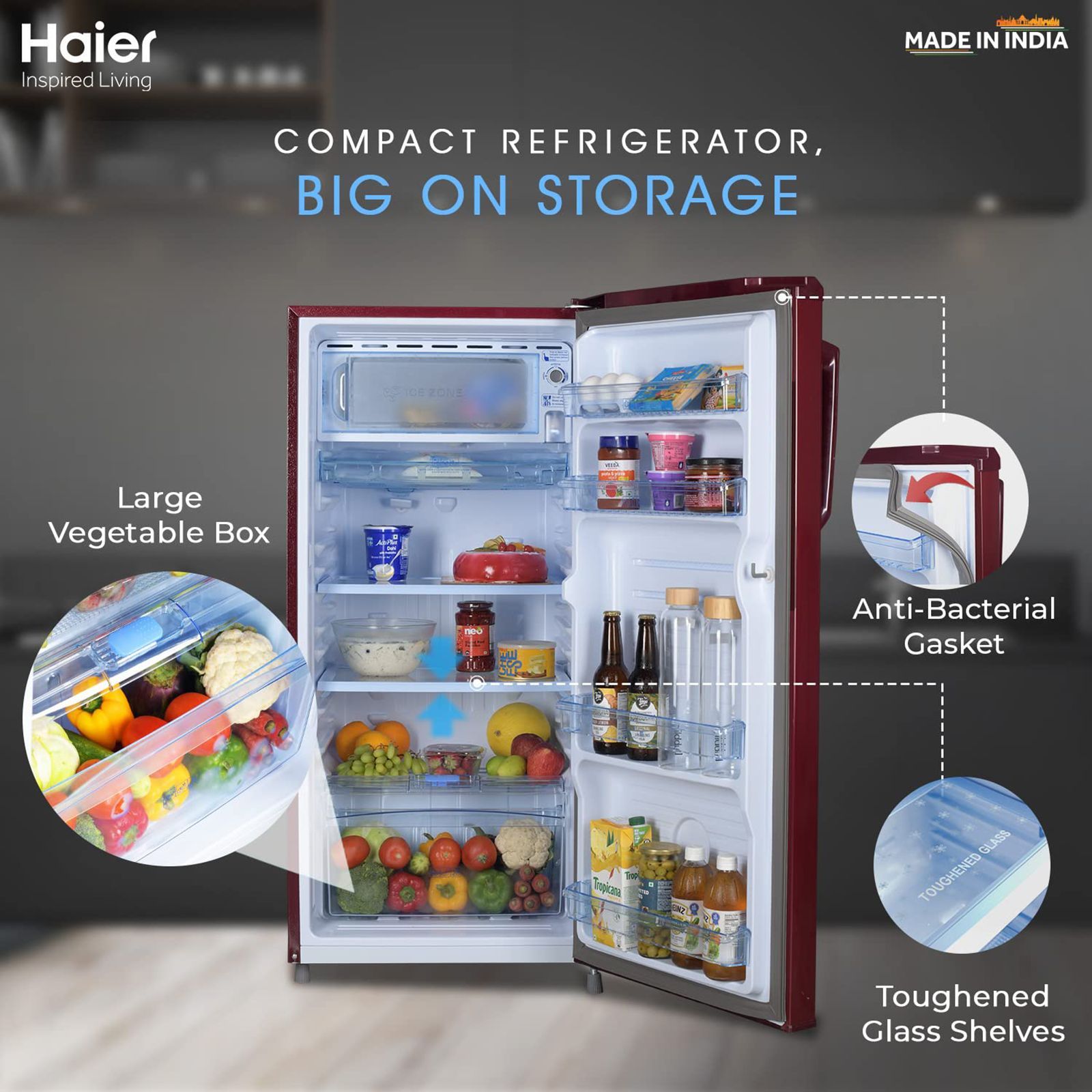 Haier 185 Litres 2 Star Direct Cool Single Door Refrigerator with Antibacterial Gasket (HED-192RS-P, Red Steel)_12
