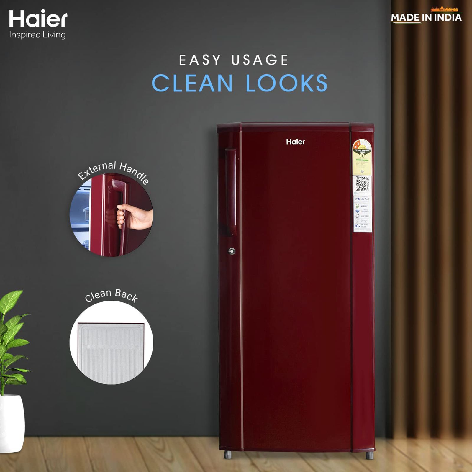 Haier 185 Litres 2 Star Direct Cool Single Door Refrigerator with Antibacterial Gasket (HED-192RS-P, Red Steel)_15