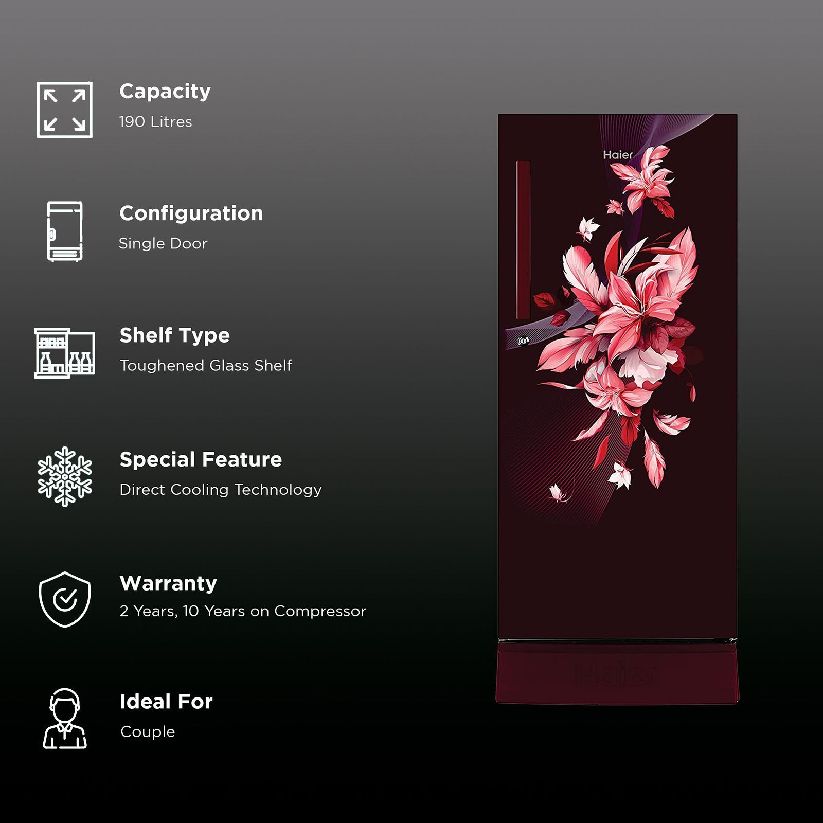 Haier 190 Litres 3 Star Direct Cool Single Door Refrigerator with Antibacterial Gasket (HED-203RFB-P, Red Opal) Haier 190 Litres 3 Star Direct Cool Single Door Refrigerator with Antibacterial Gasket (HED-203RFB-P, Red Opal)_2