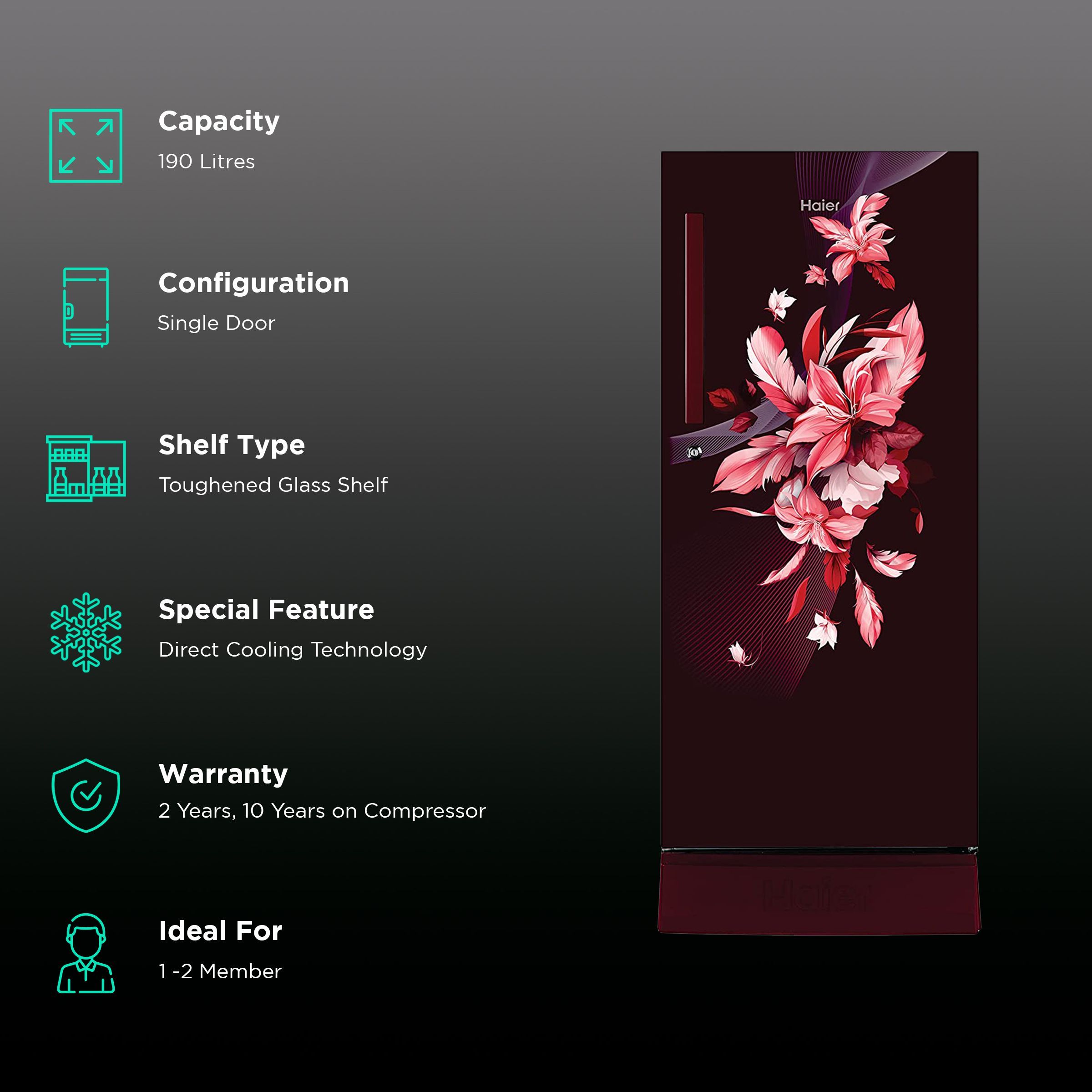 Haier 190 Litres 3 Star Direct Cool Single Door Refrigerator with Antibacterial Gasket (HED-203RFB-P, Red Opal)_2