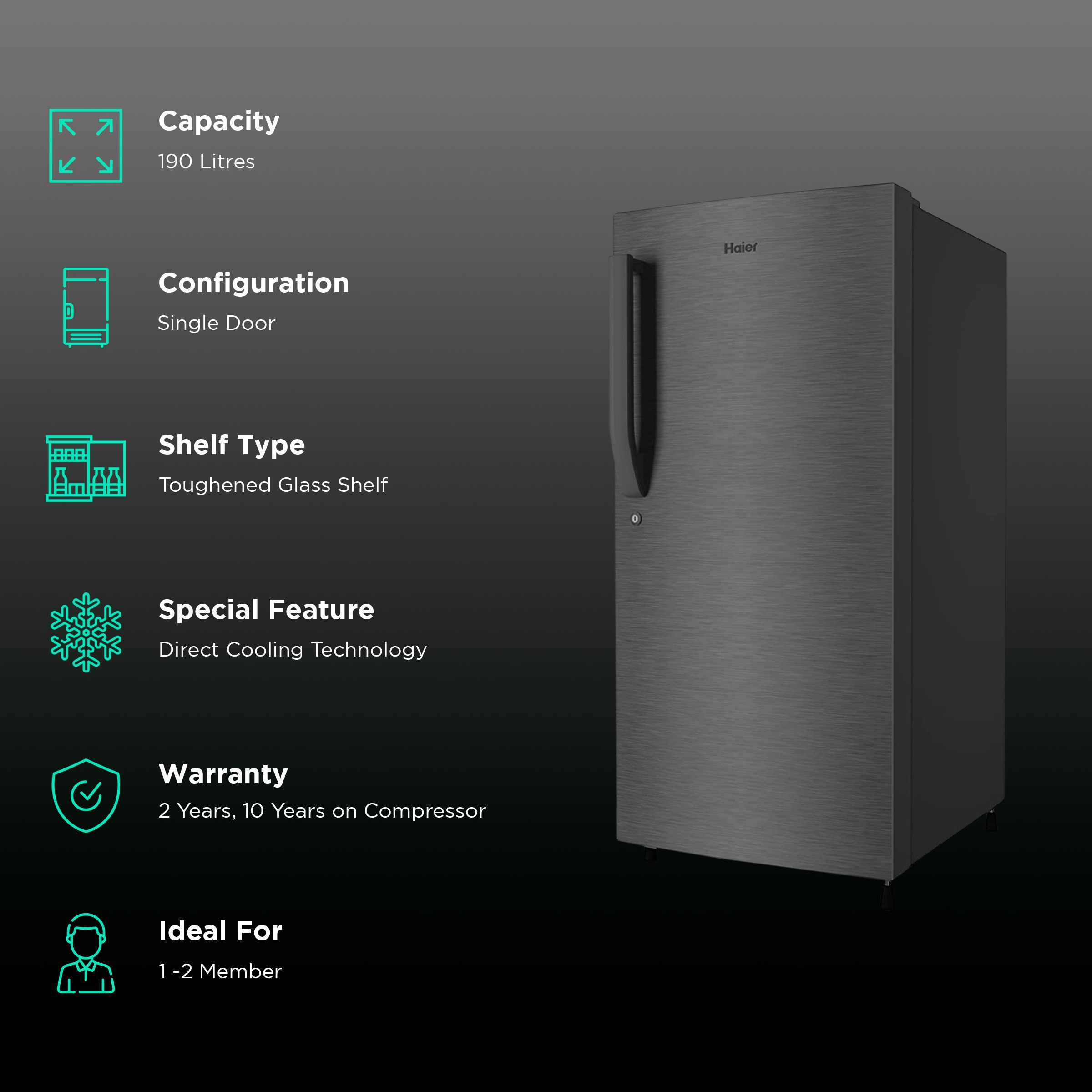 Haier 190 Litres 4 Star Direct Cool Single Door Refrigerator with Antibacterial Gasket (HED-204DS-P, Dazzle Steel)_2