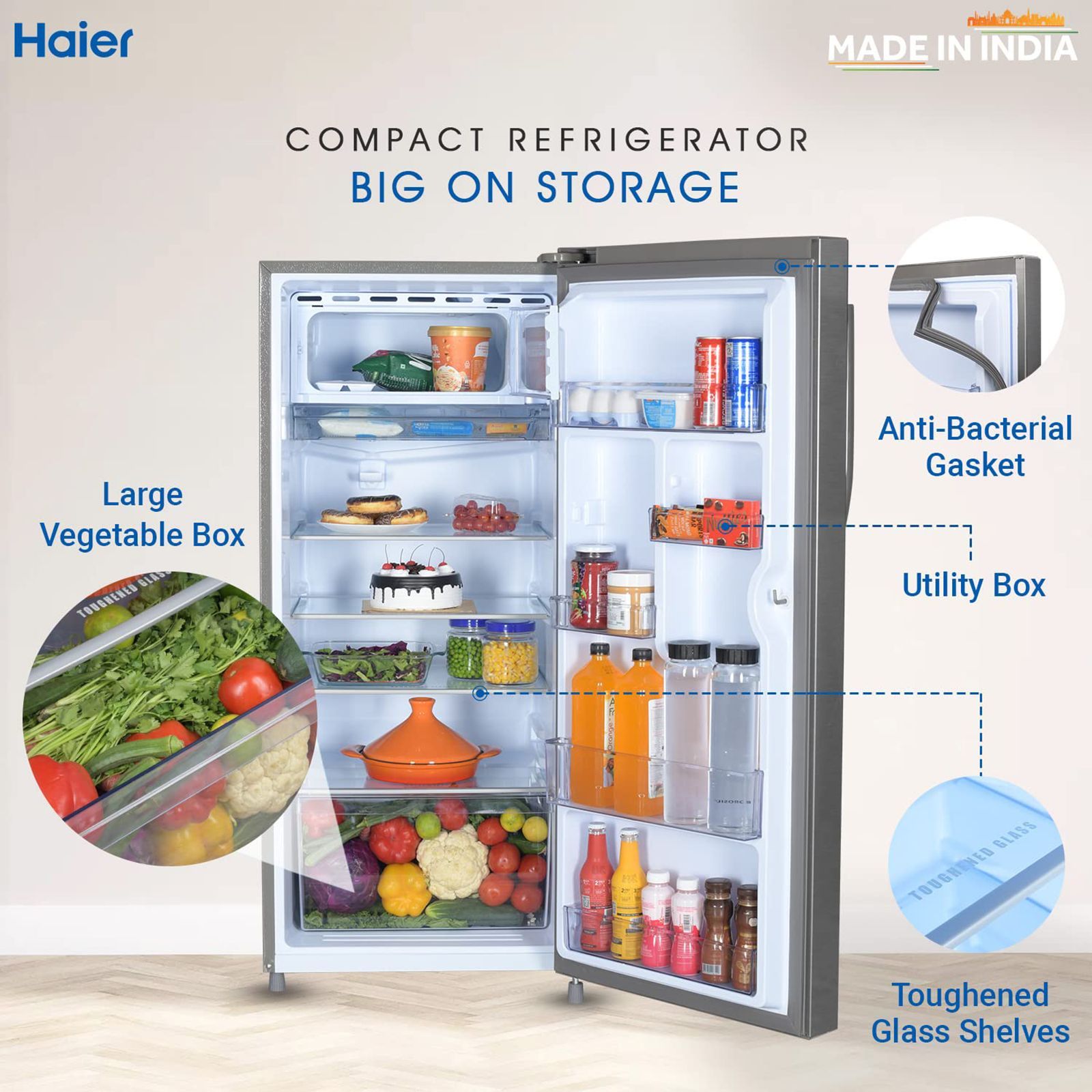 Haier 190 Litres 5 Star Direct Cool Single Door Refrigerator with Antibacterial Gasket (HED-205DS-P, Dazzle Steel)_14