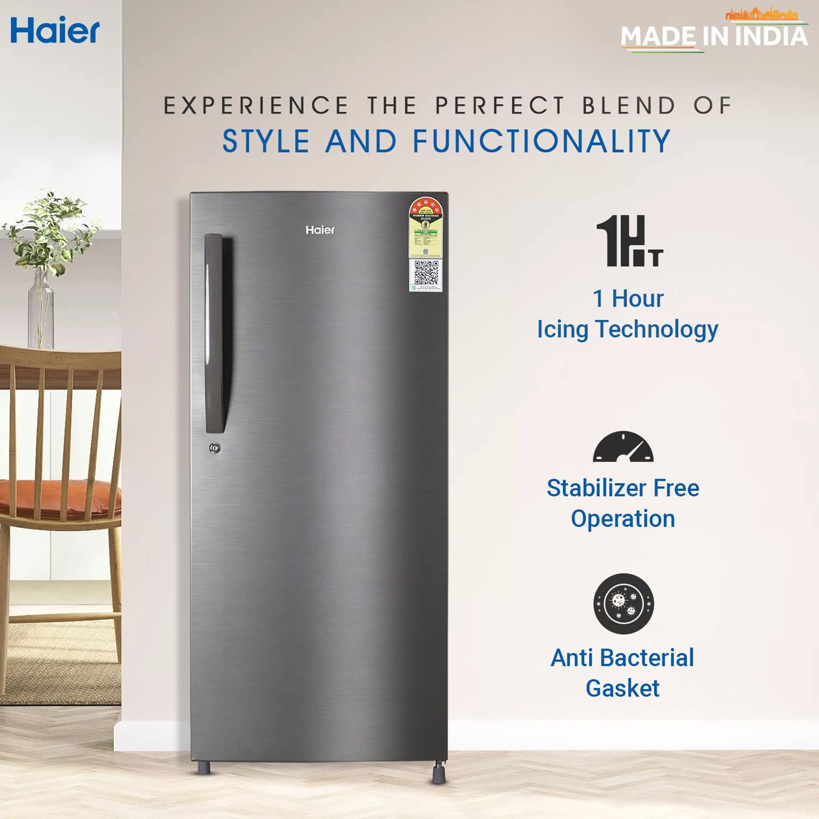 Haier 190 Litres 5 Star Direct Cool Single Door Refrigerator with Antibacterial Gasket (HED-205DS-P, Dazzle Steel)_16