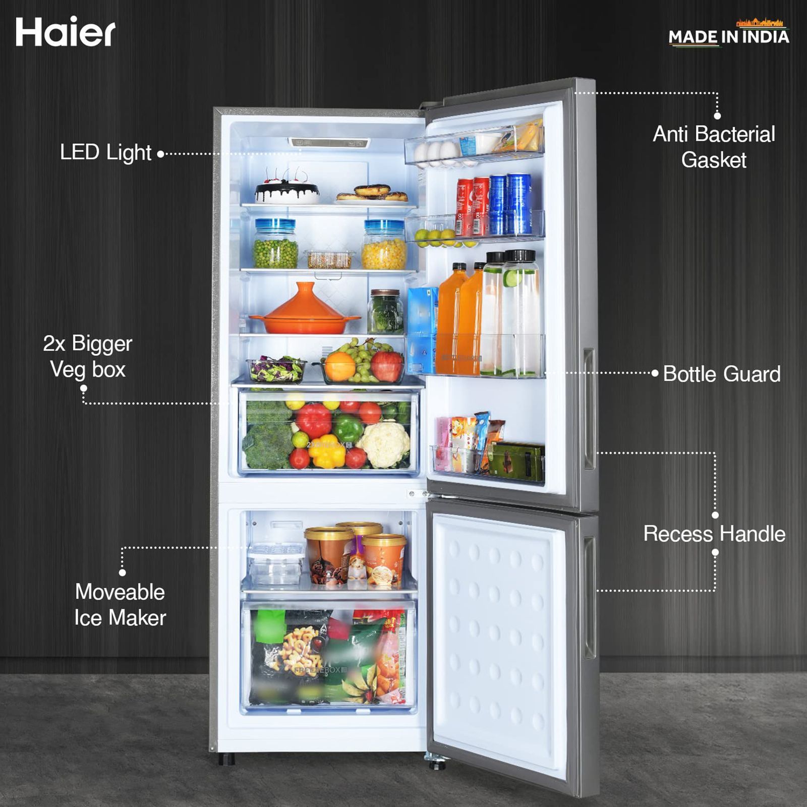 Haier 237 Litres 2 Star Frost Free Double Door Bottom Mount Convertible Refrigerator with Anti-bacterial Gasket (HEB-242GS-P, Moon Silver) Haier 237 Litres 2 Star Frost Free Double Door Bottom Mount Convertible Refrigerator with Anti-bacterial Gasket (HEB-242GS-P, Moon Silver)_11